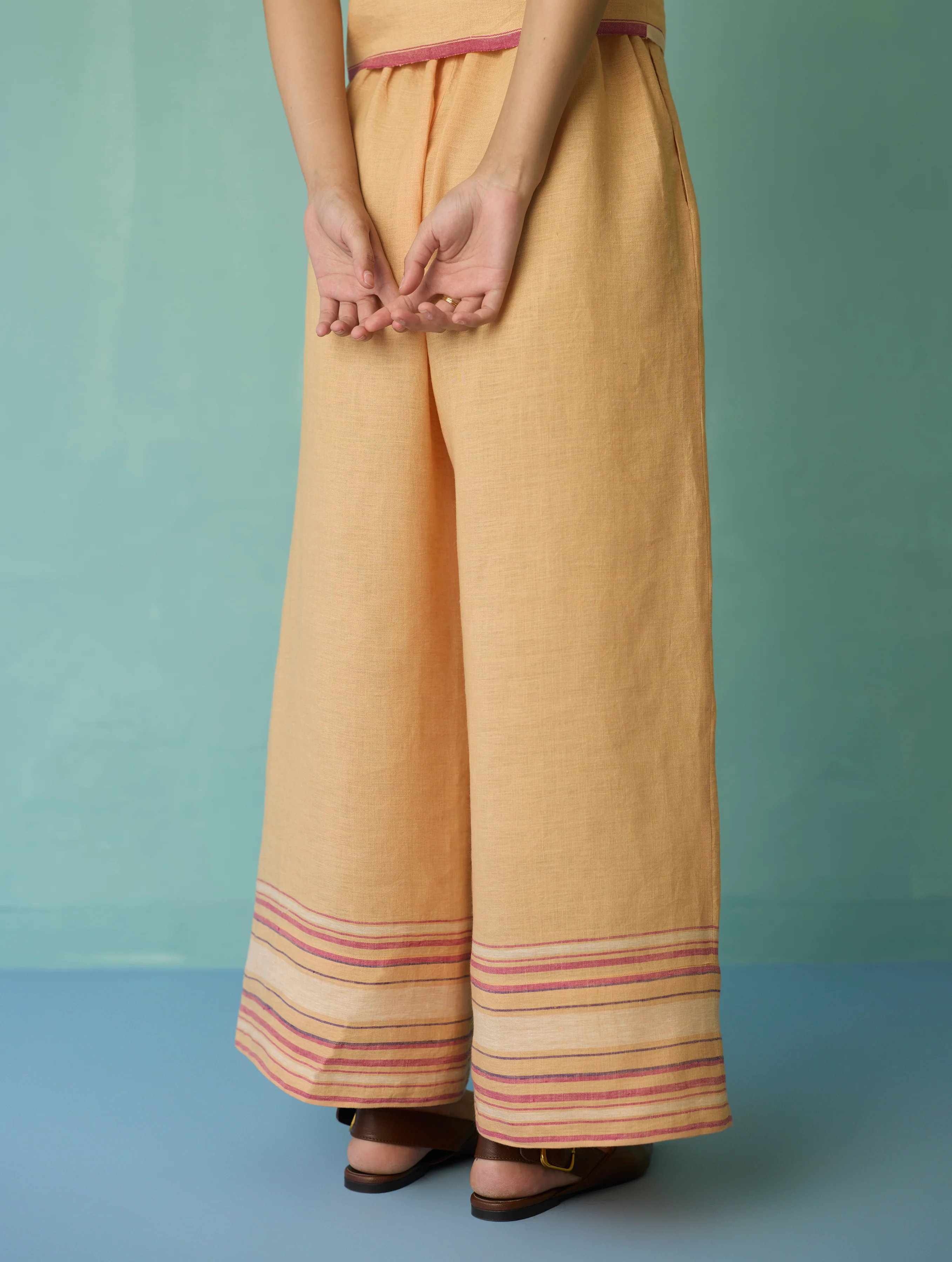 Alina Border Linen Pants - Apricot - Image 6