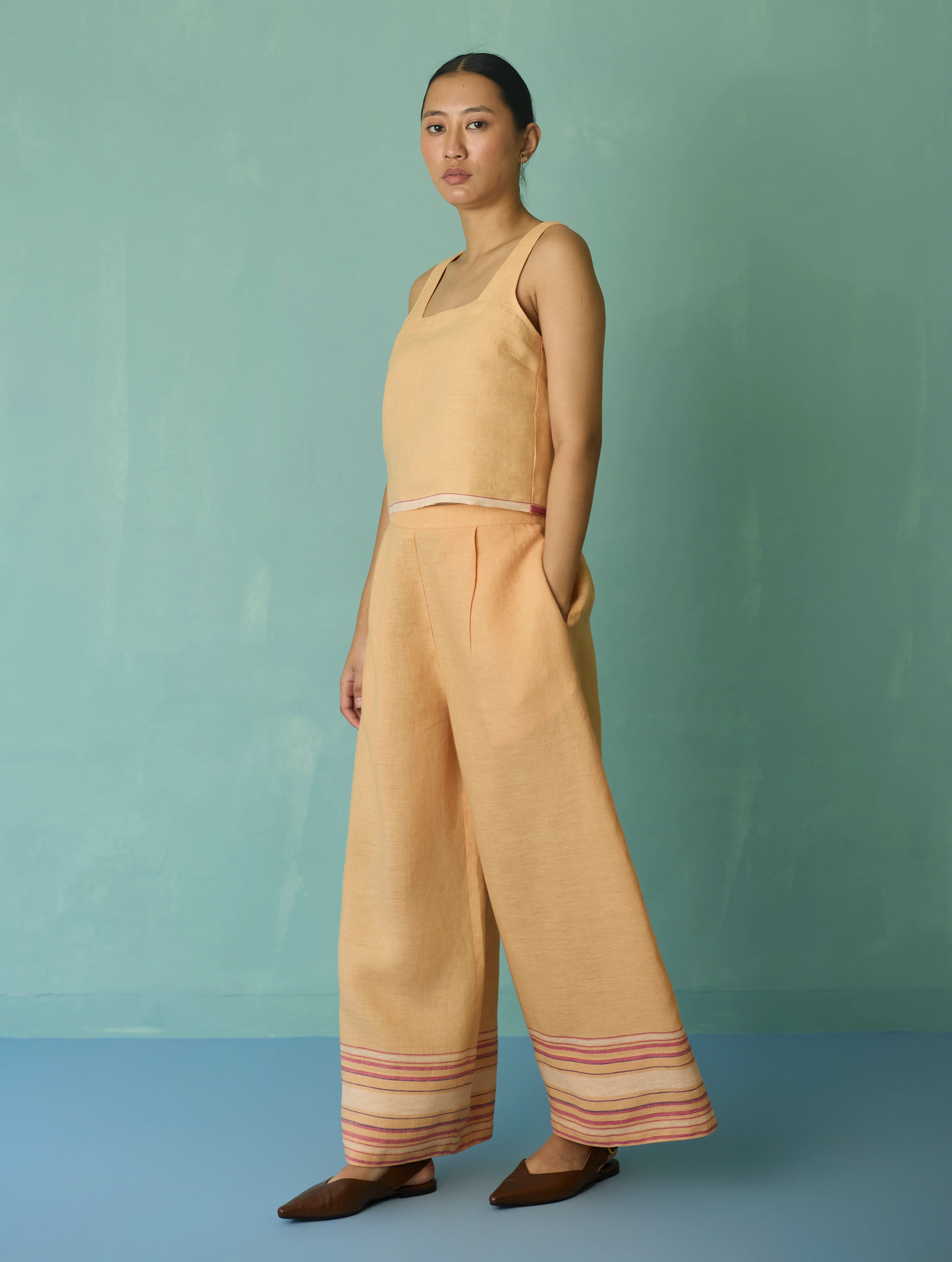 Alina Border Linen Pants - Apricot - Image 7