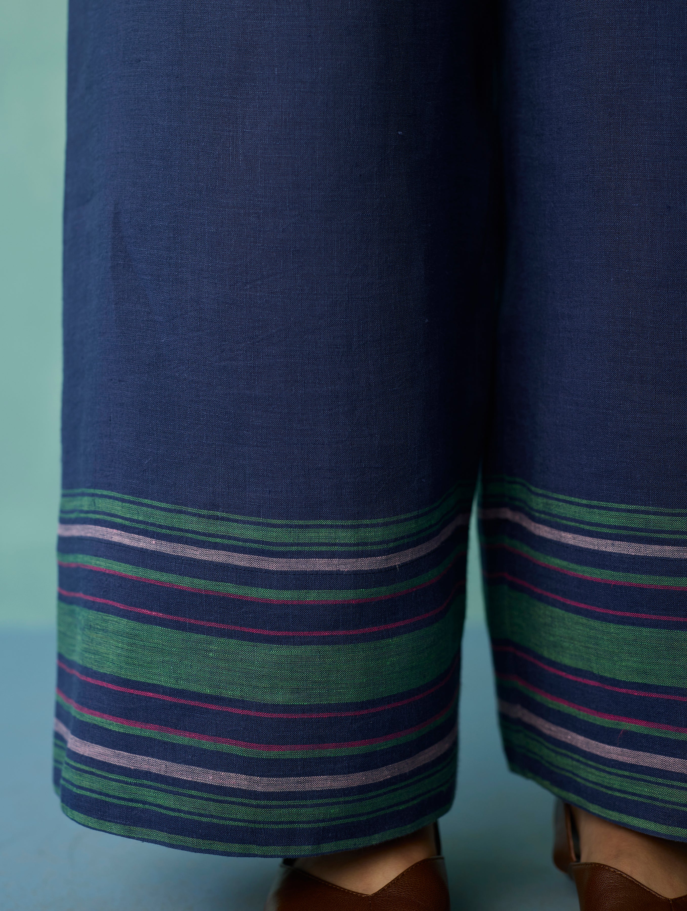 Alina Border Linen Pants - Indigo - Image 2