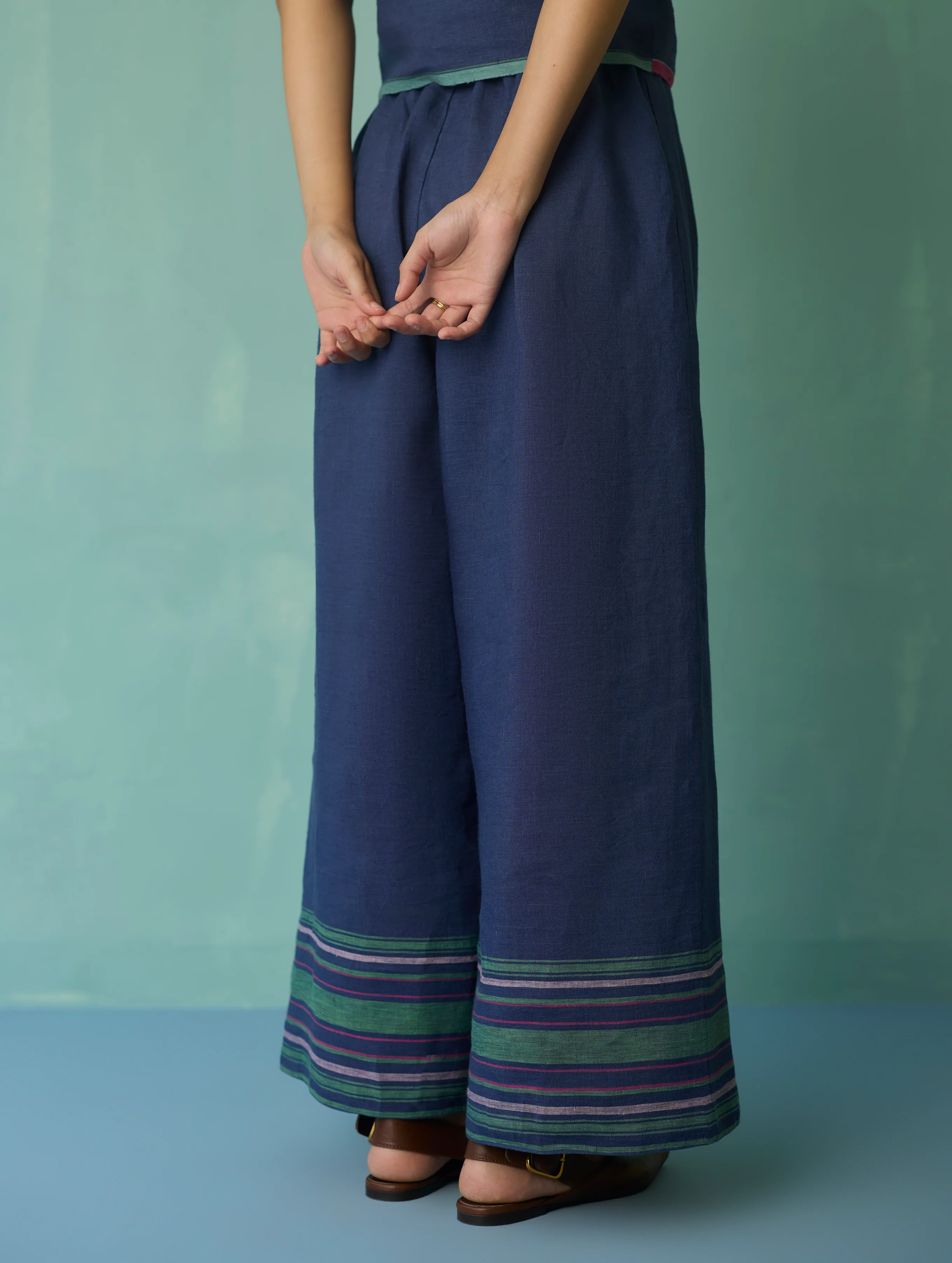 Alina Border Linen Pants - Indigo - Image 3