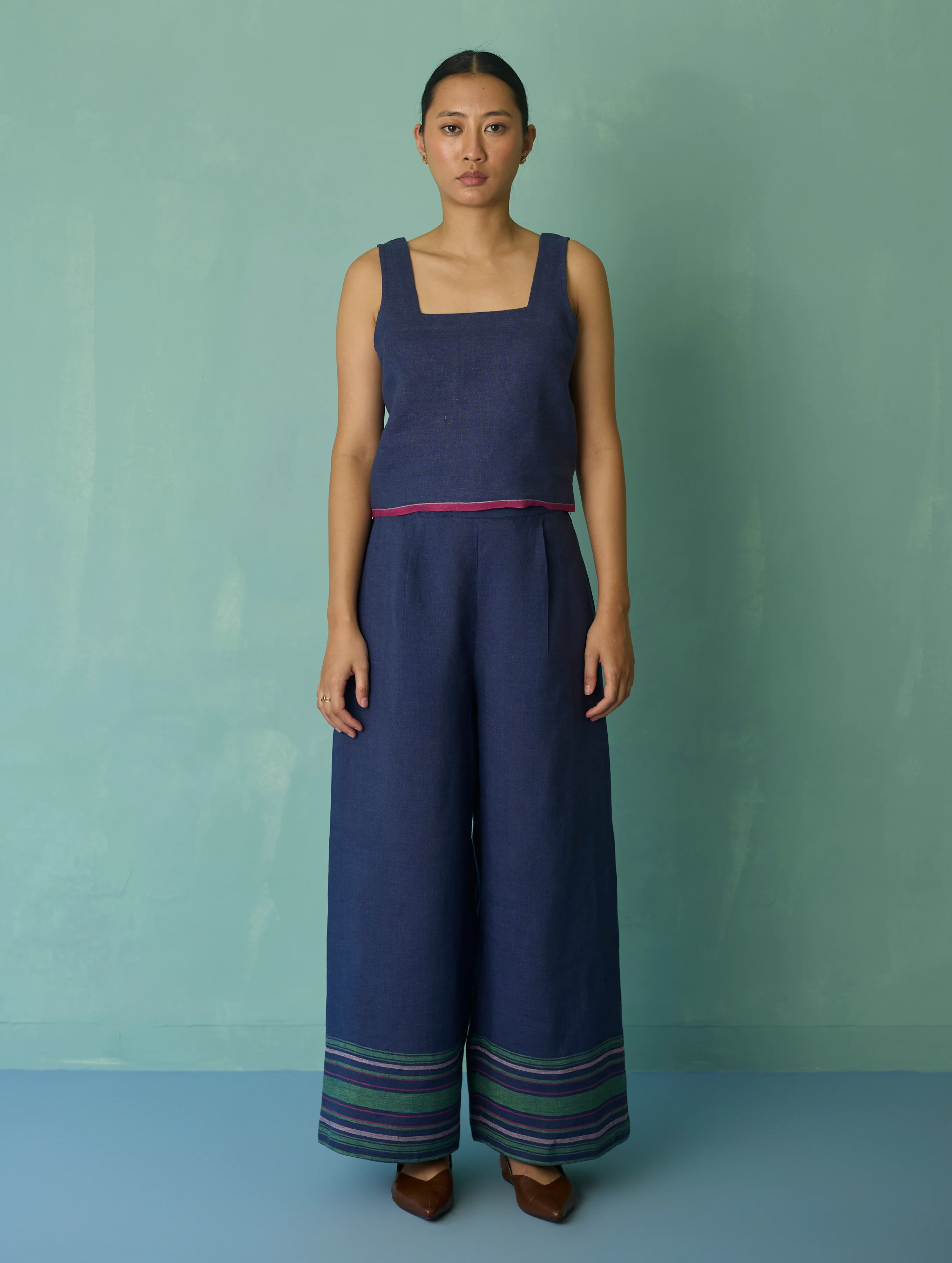 Alina Border Linen Pants - Indigo - Image 4