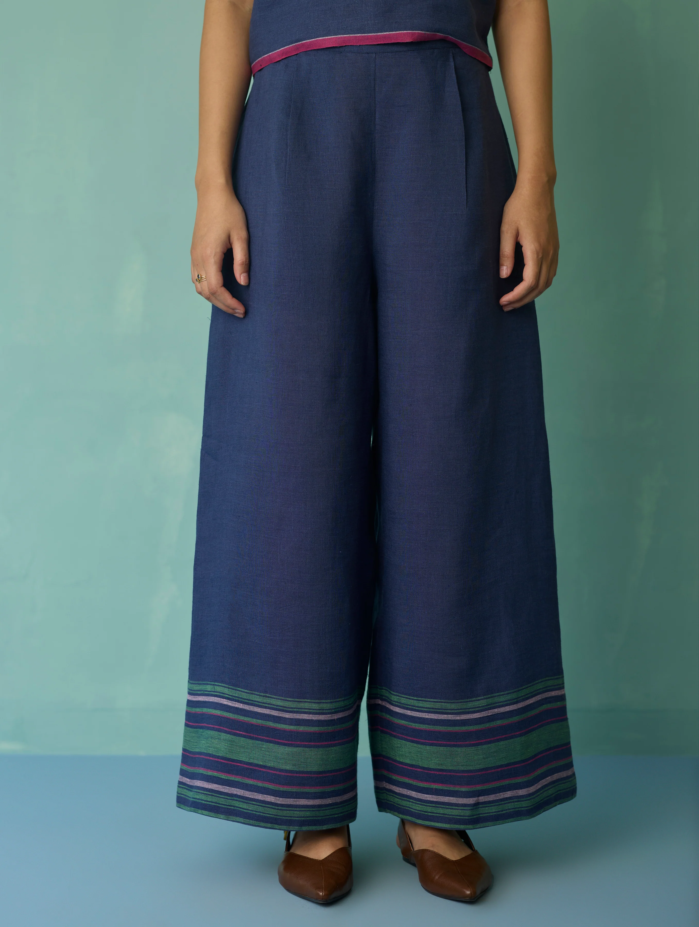 Alina Border Linen Pants - Indigo - Image 5