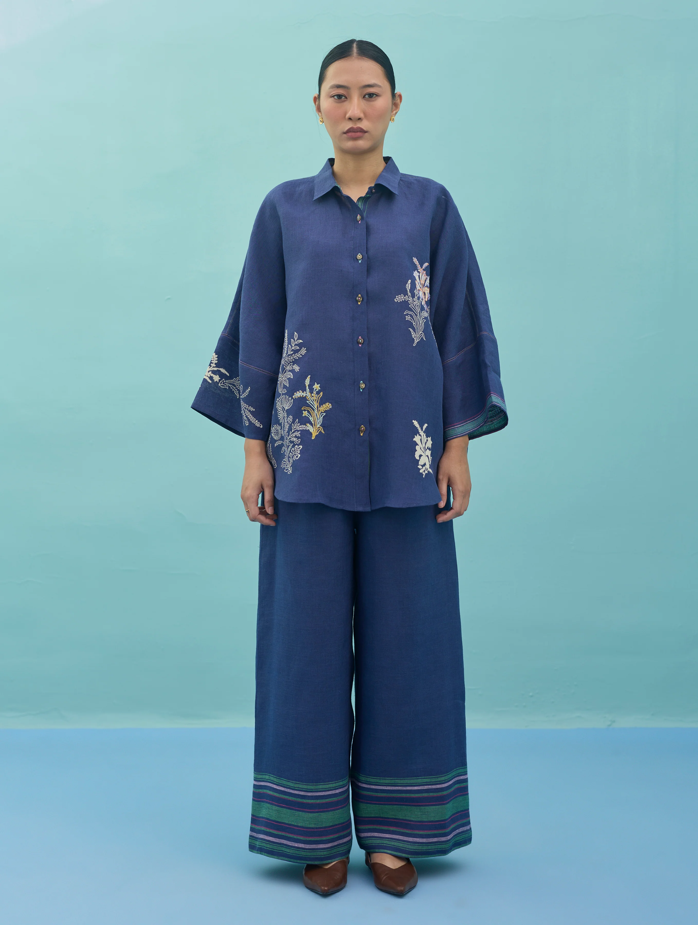 Alina Border Linen Pants - Indigo - Image 6