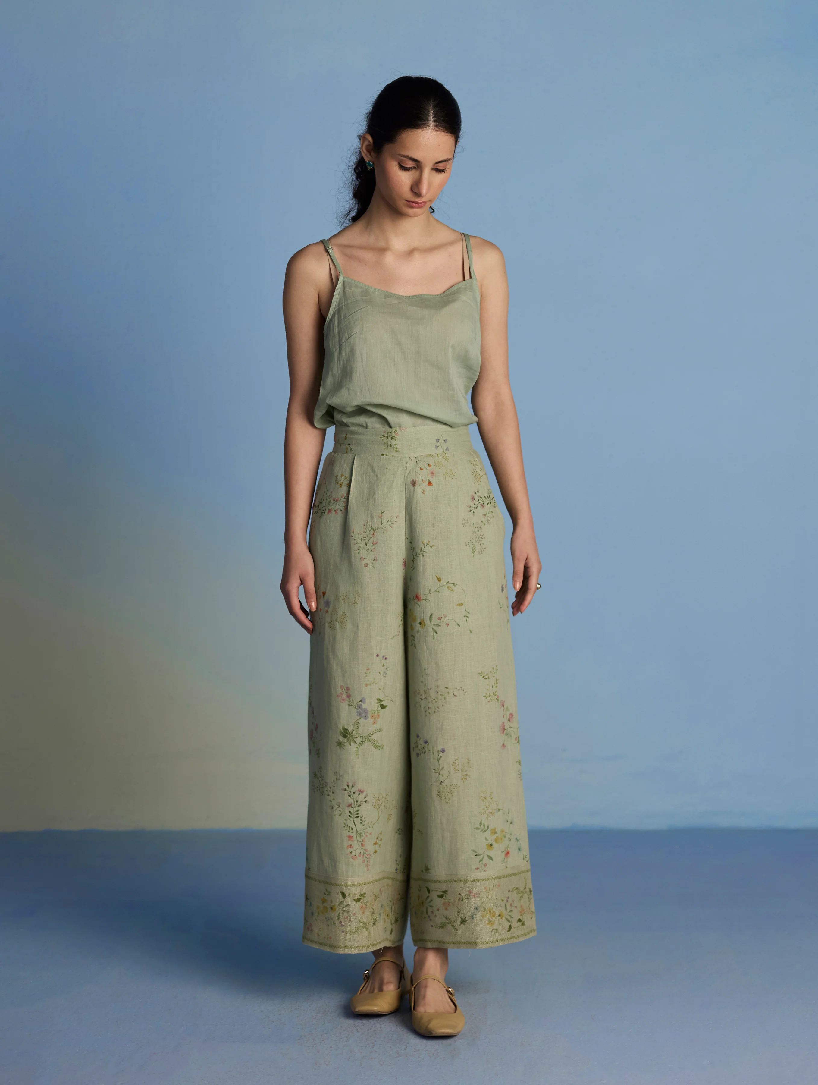Ama Floral Printed Linen Pant - Mint - Image 3