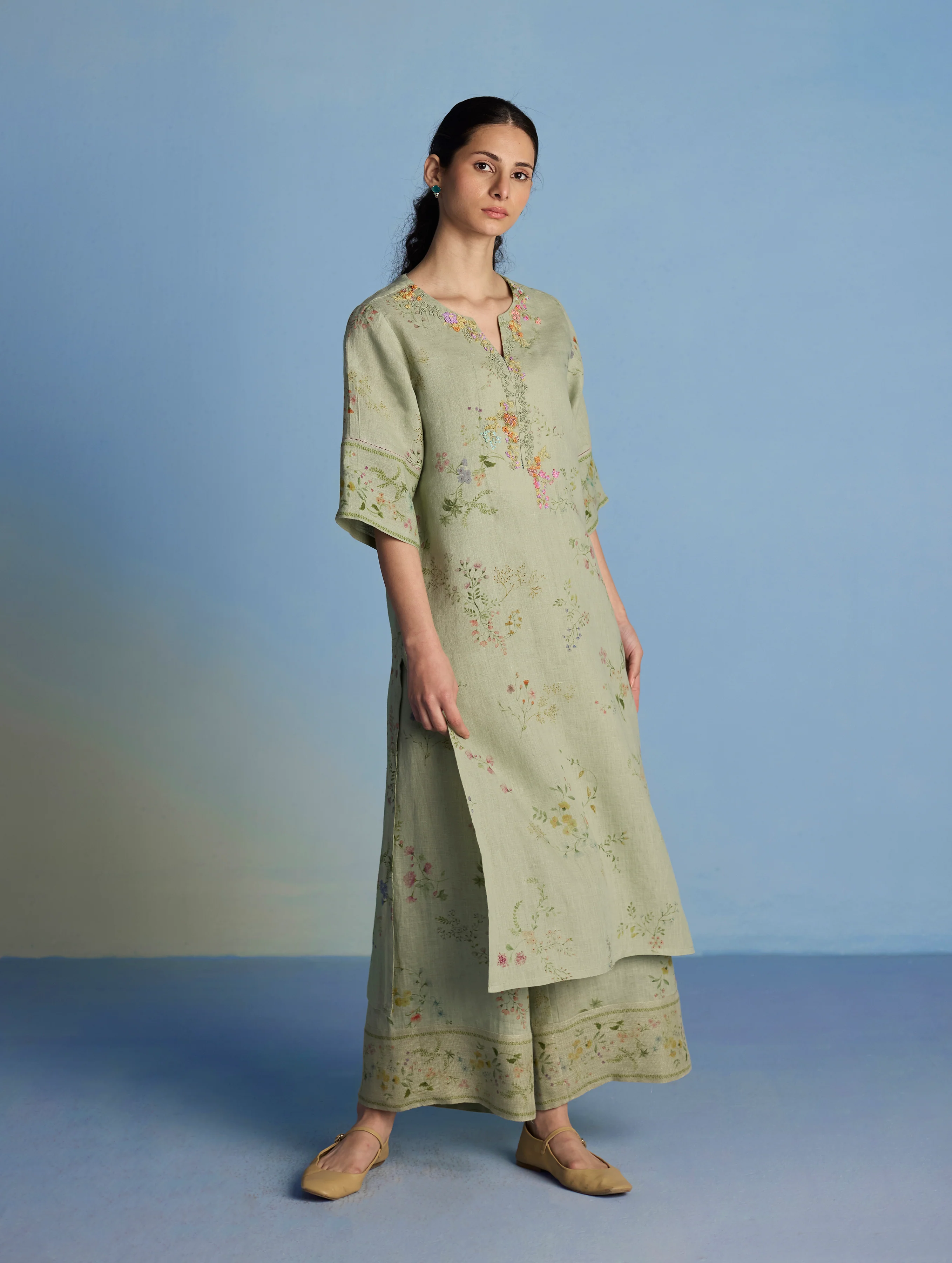 Ama Floral Printed Linen Pant - Mint - Image 6
