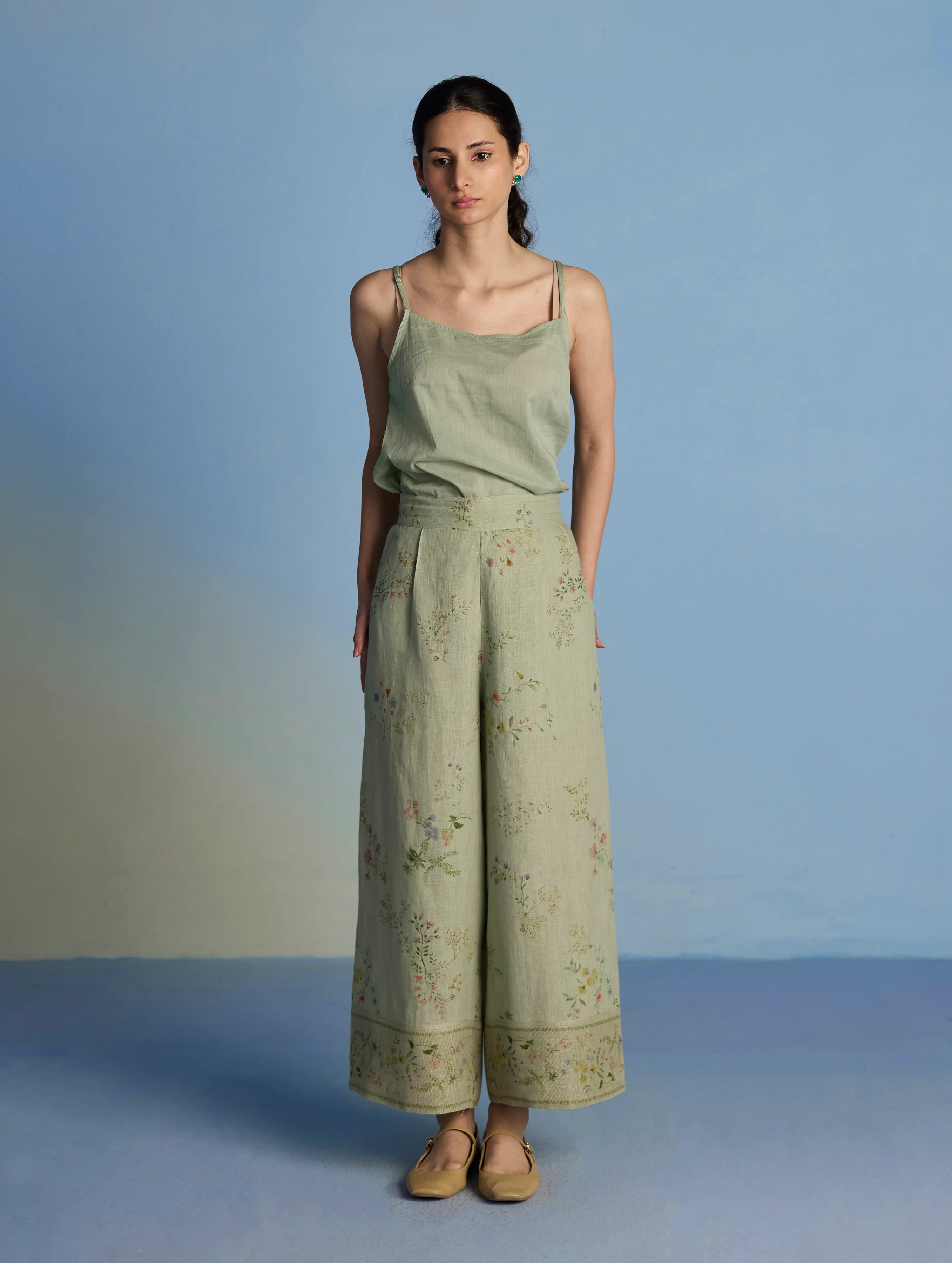 Ama Floral Printed Linen Pant - Mint - Image 7
