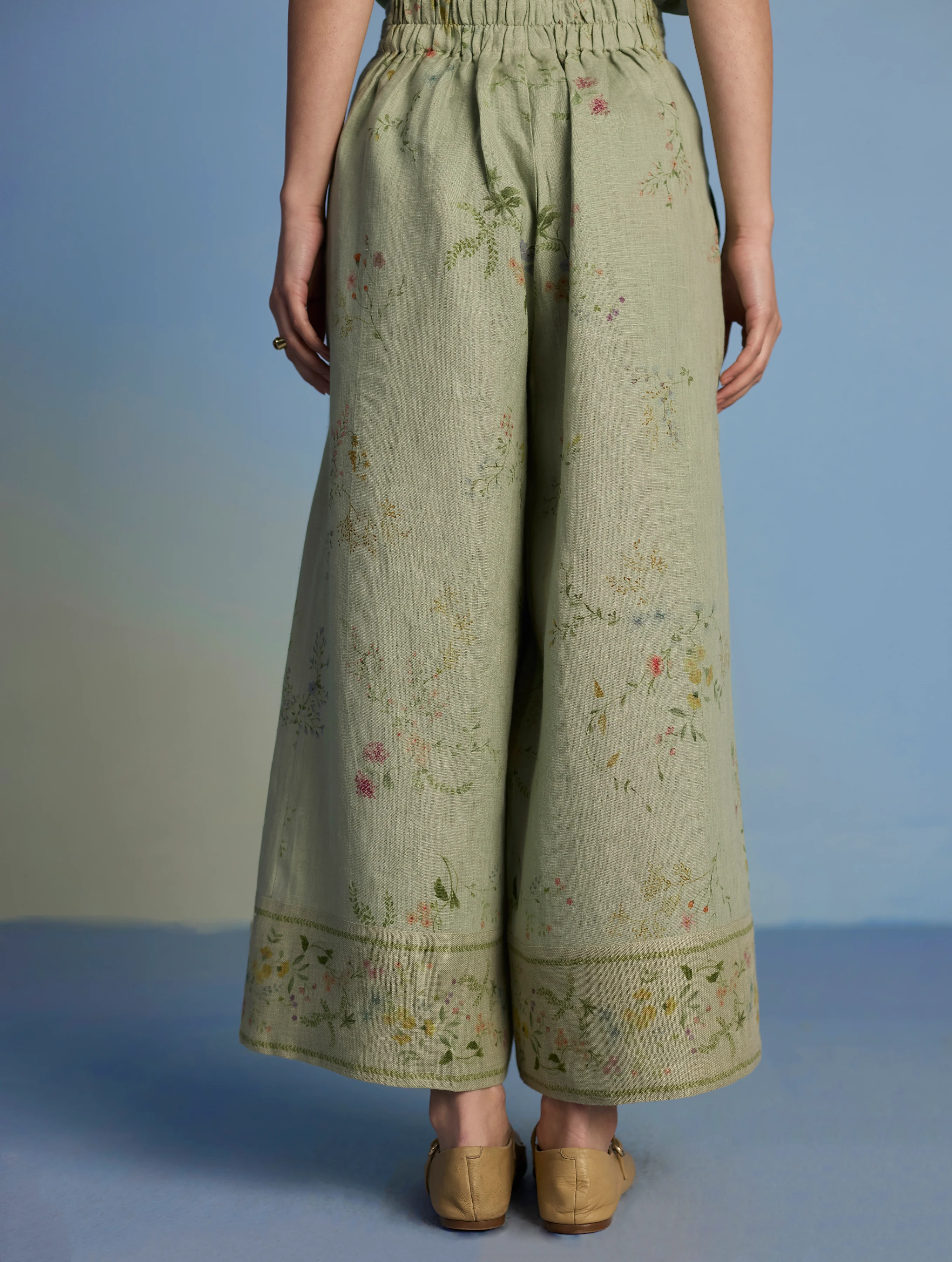 Ama Floral Printed Linen Pant - Mint - Image 8