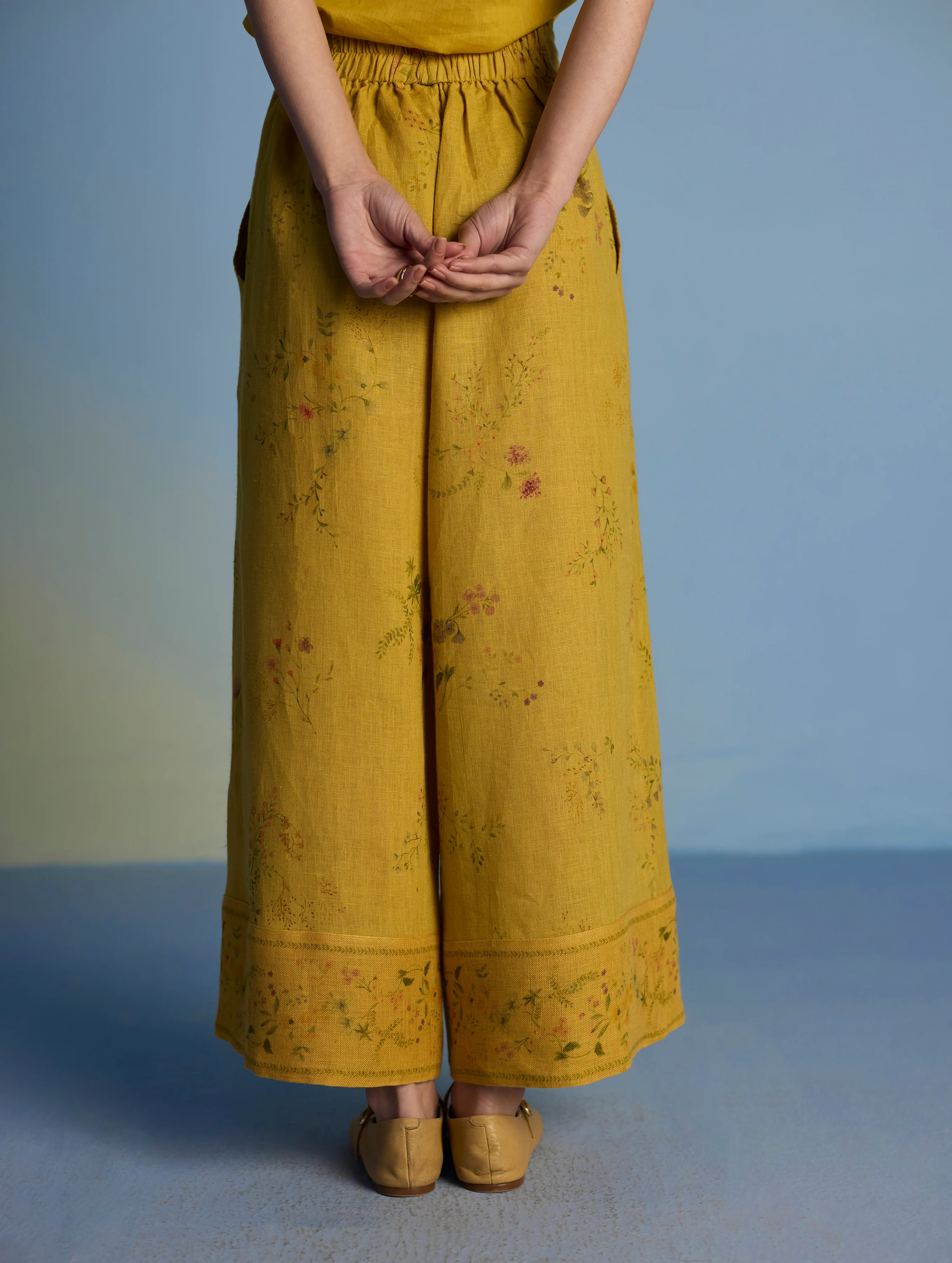 Ama Floral Printed Linen Pant - Ochre - Image 5