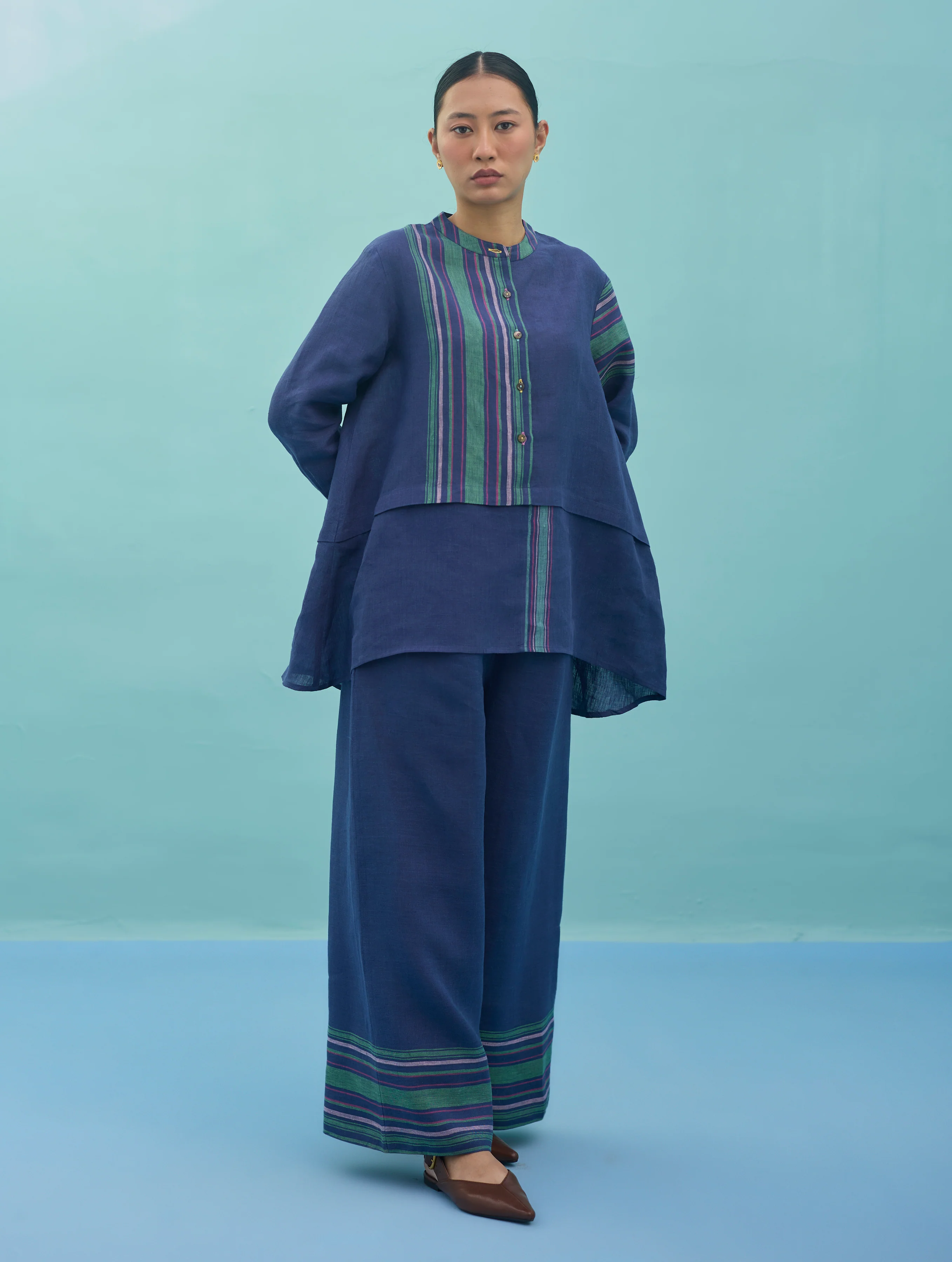 Amaya Border Linen Co-ord Set - Indigo - Image 10