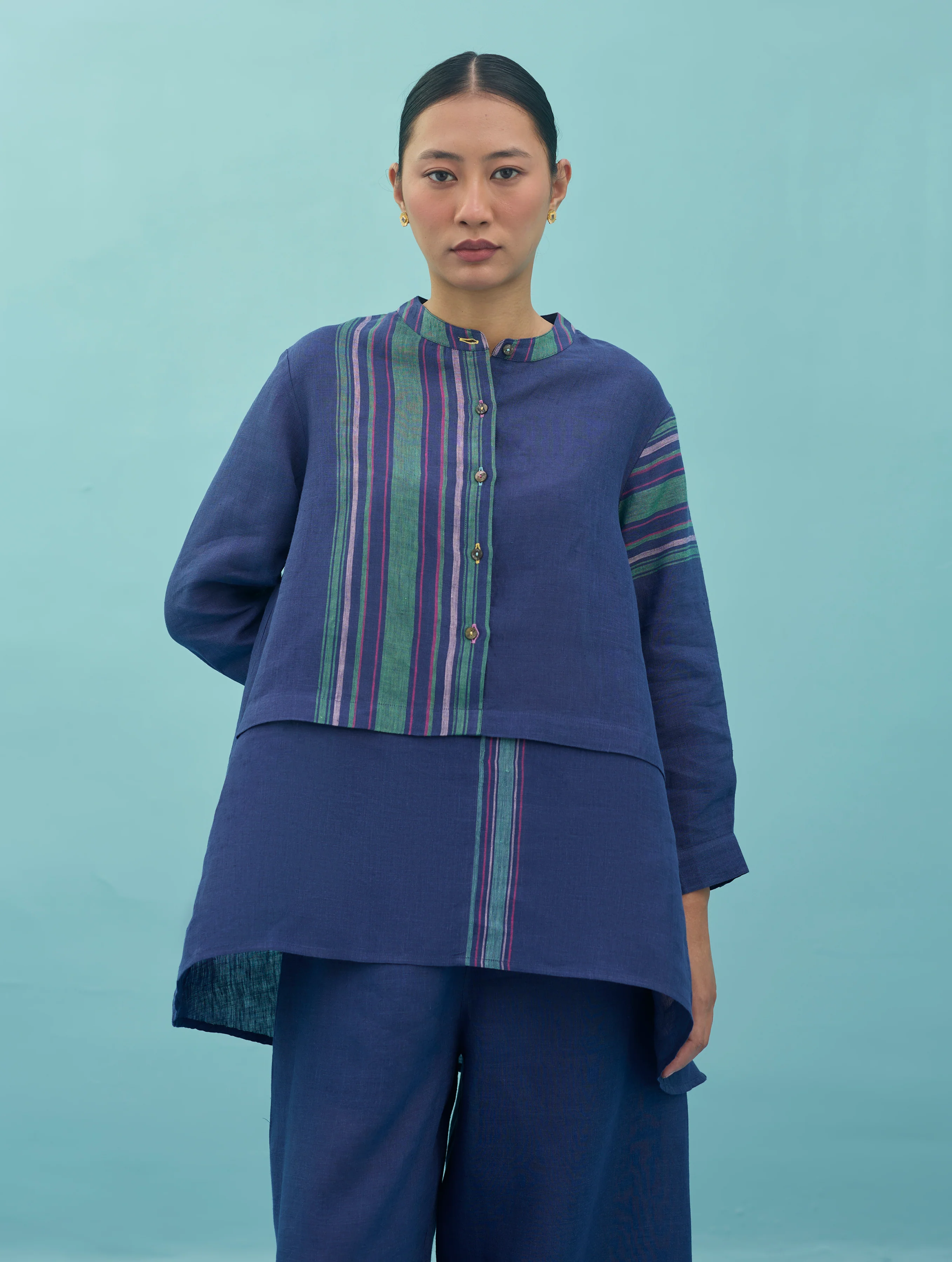Amaya Border Linen Co-ord Set - Indigo - Image 2