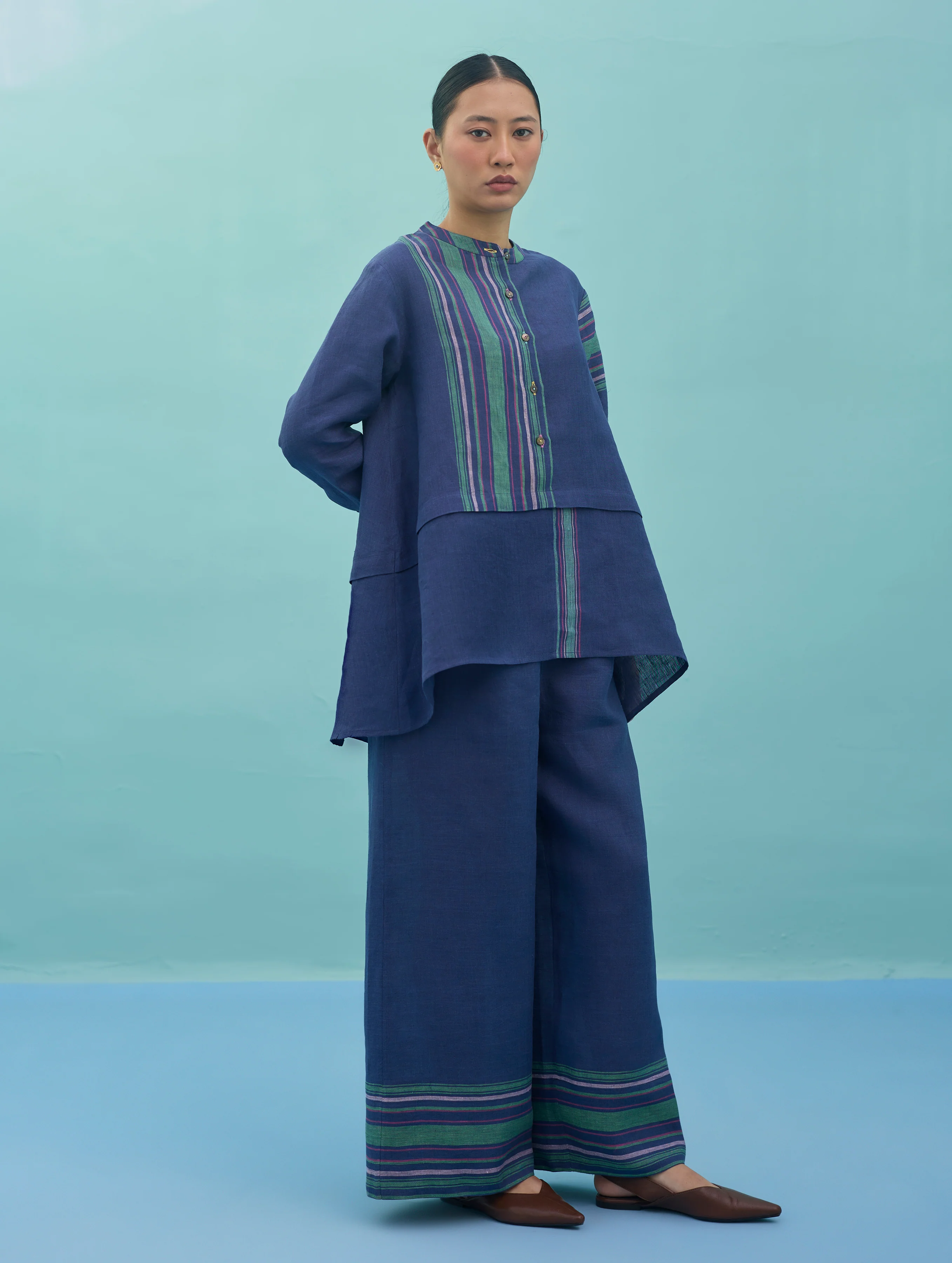 Amaya Border Linen Co-ord Set - Indigo - Image 3