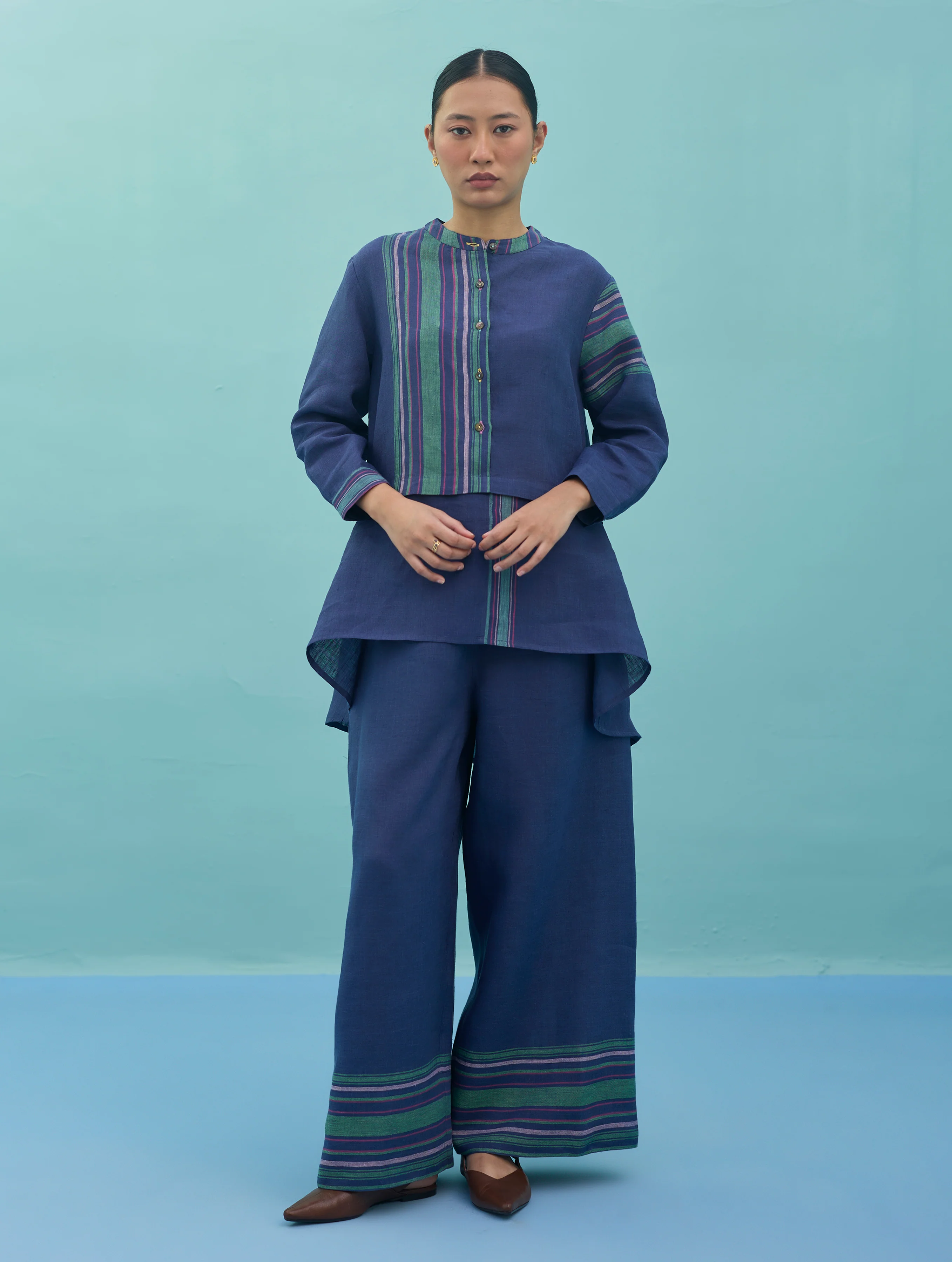 Amaya Border Linen Co-ord Set - Indigo - Image 5