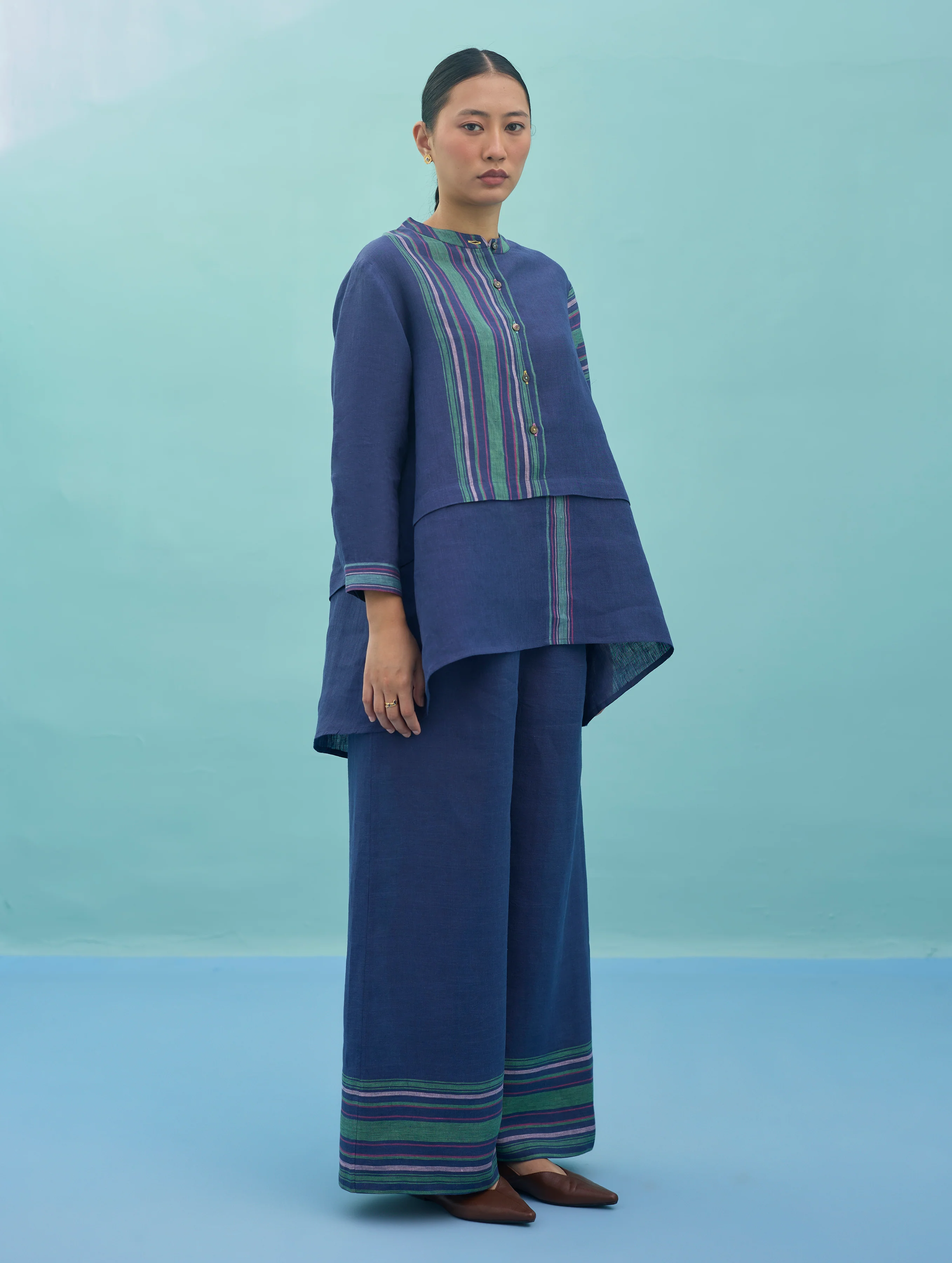 Amaya Border Linen Co-ord Set - Indigo - Image 7