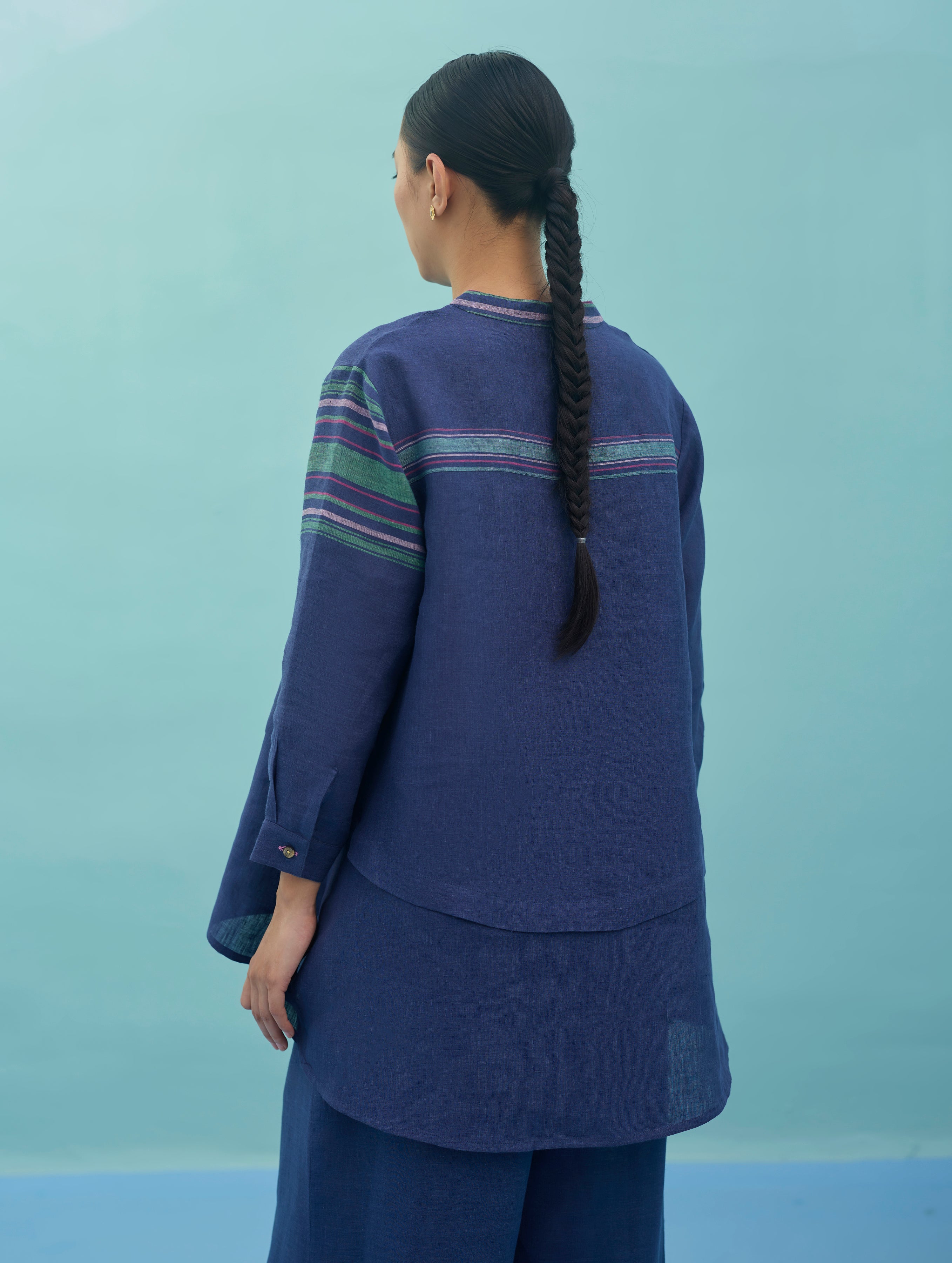 Amaya Border Linen Top - Indigo - Image 10