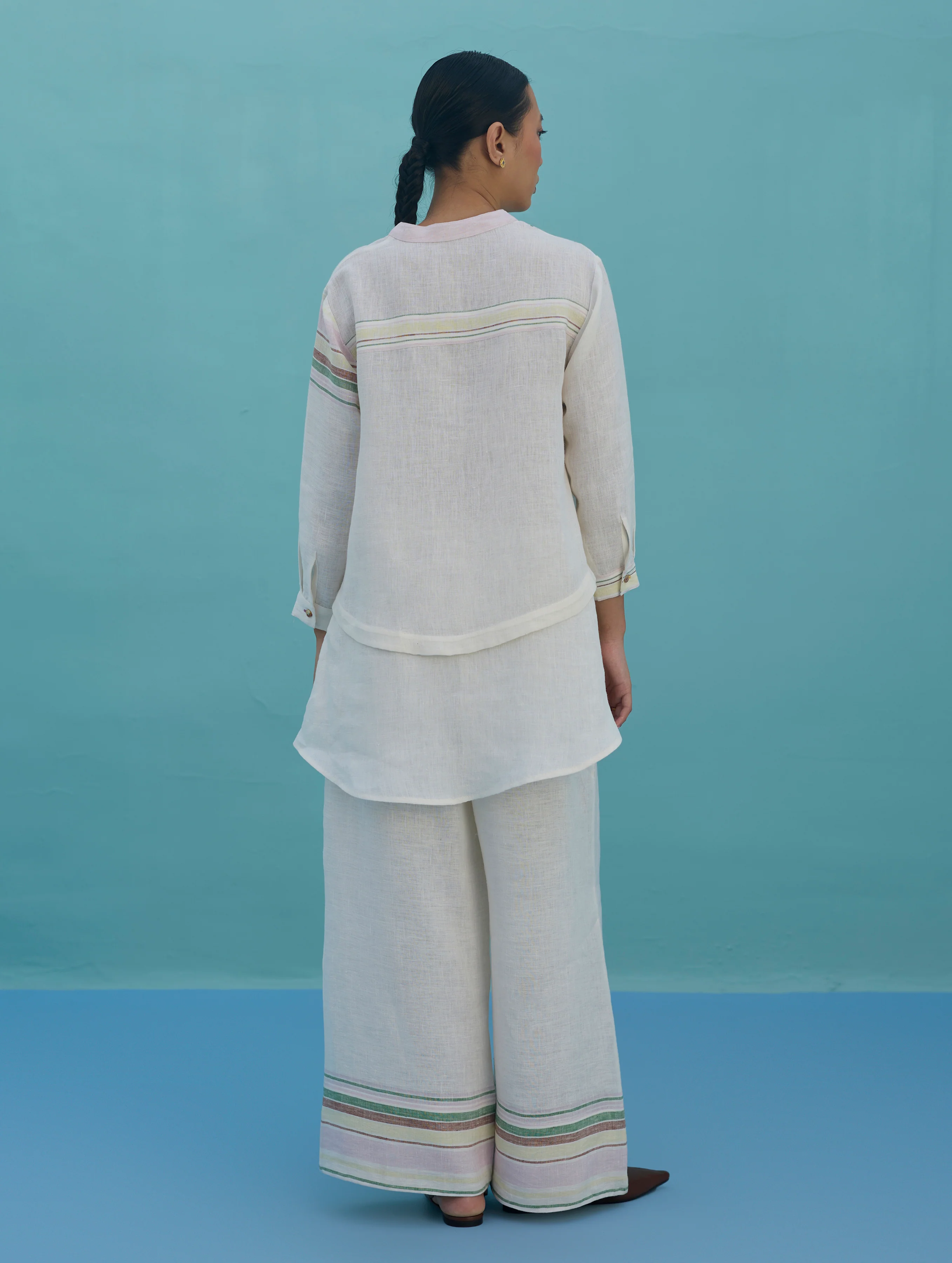 Amaya Border Linen Top - Ivory - Image 10