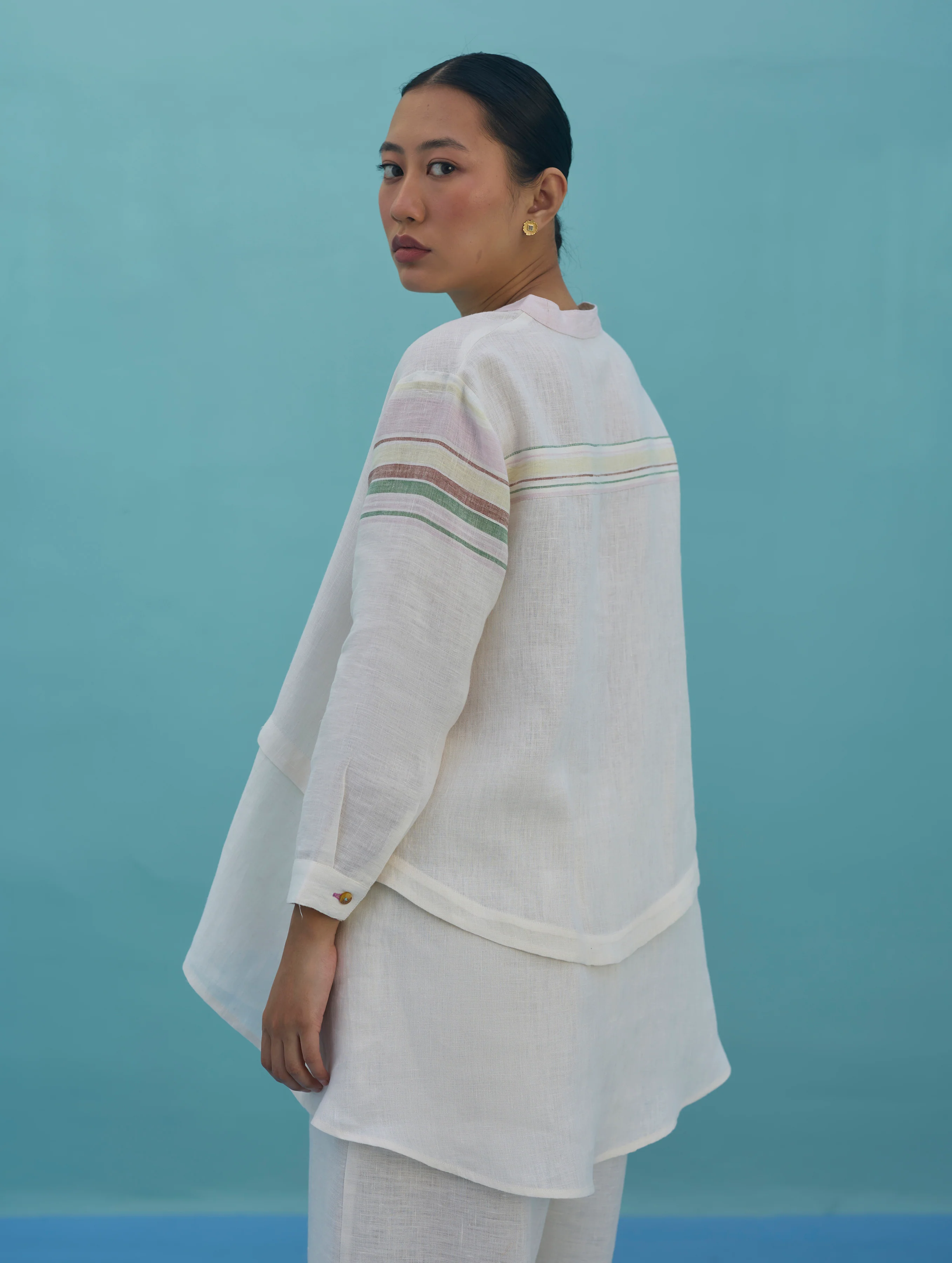 Amaya Border Linen Top - Ivory - Image 11