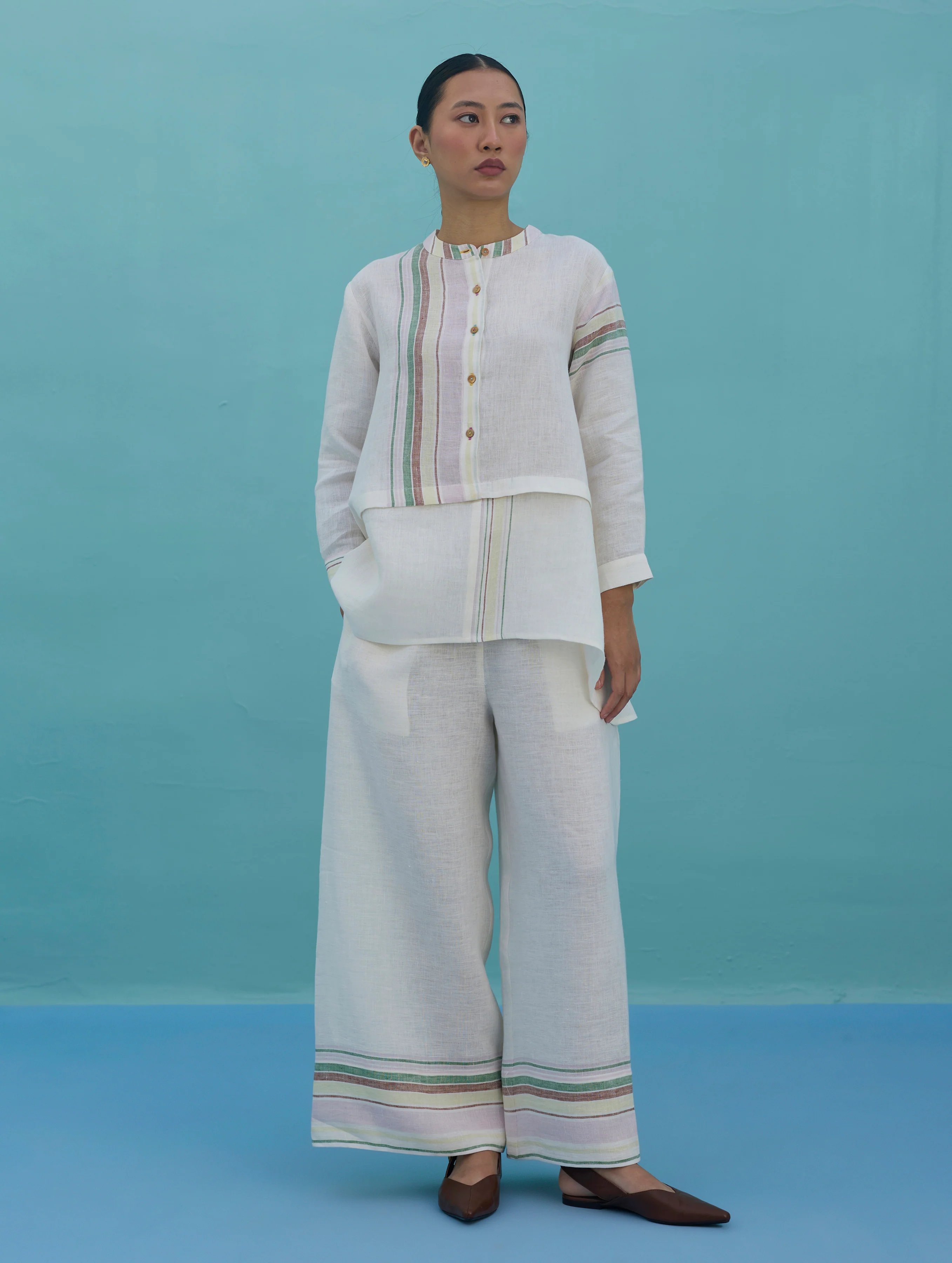 Amaya Border Linen Top - Ivory - Image 8