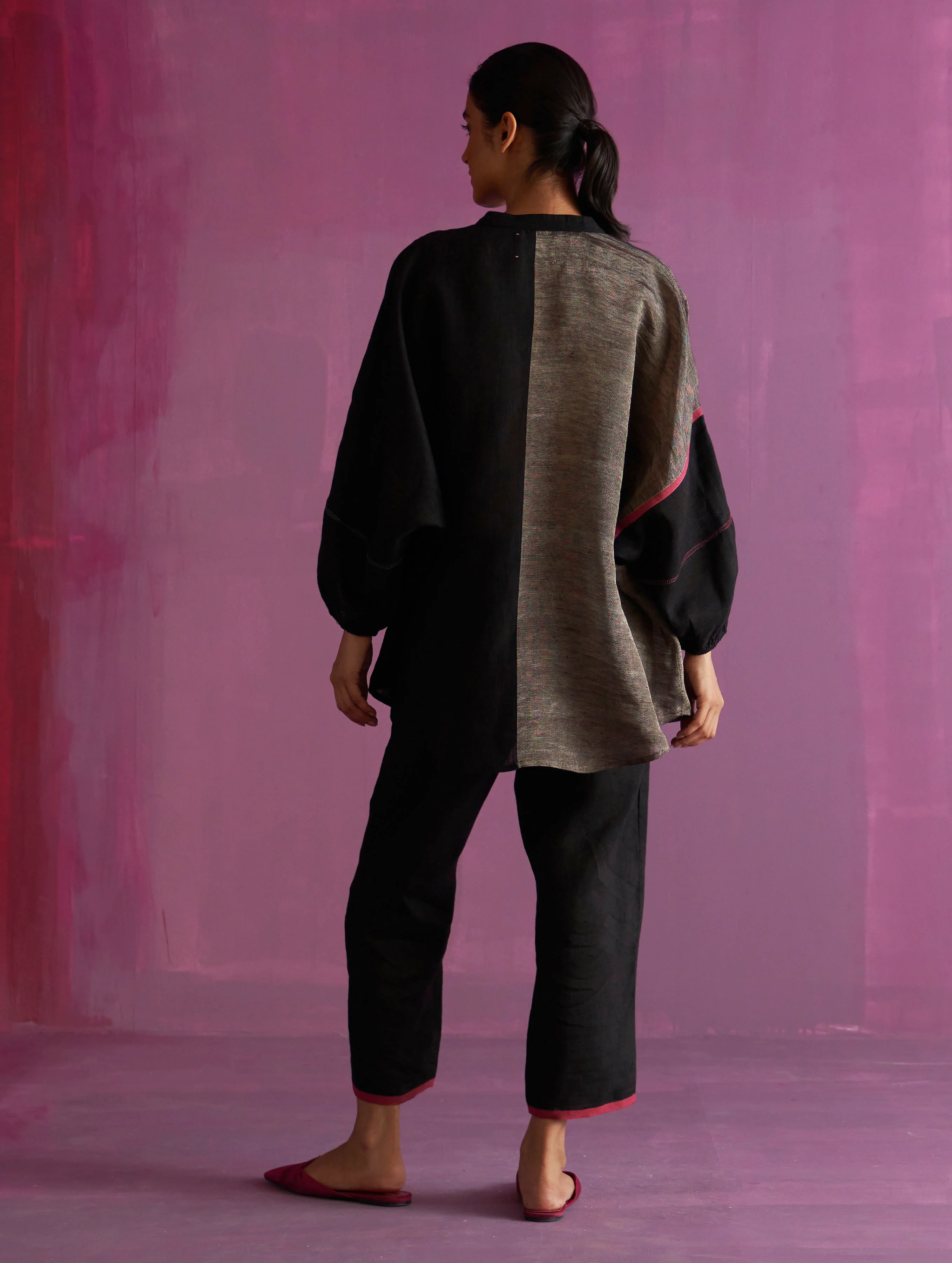 Ana Metallic Linen Co-ord Set - Black - Image 2