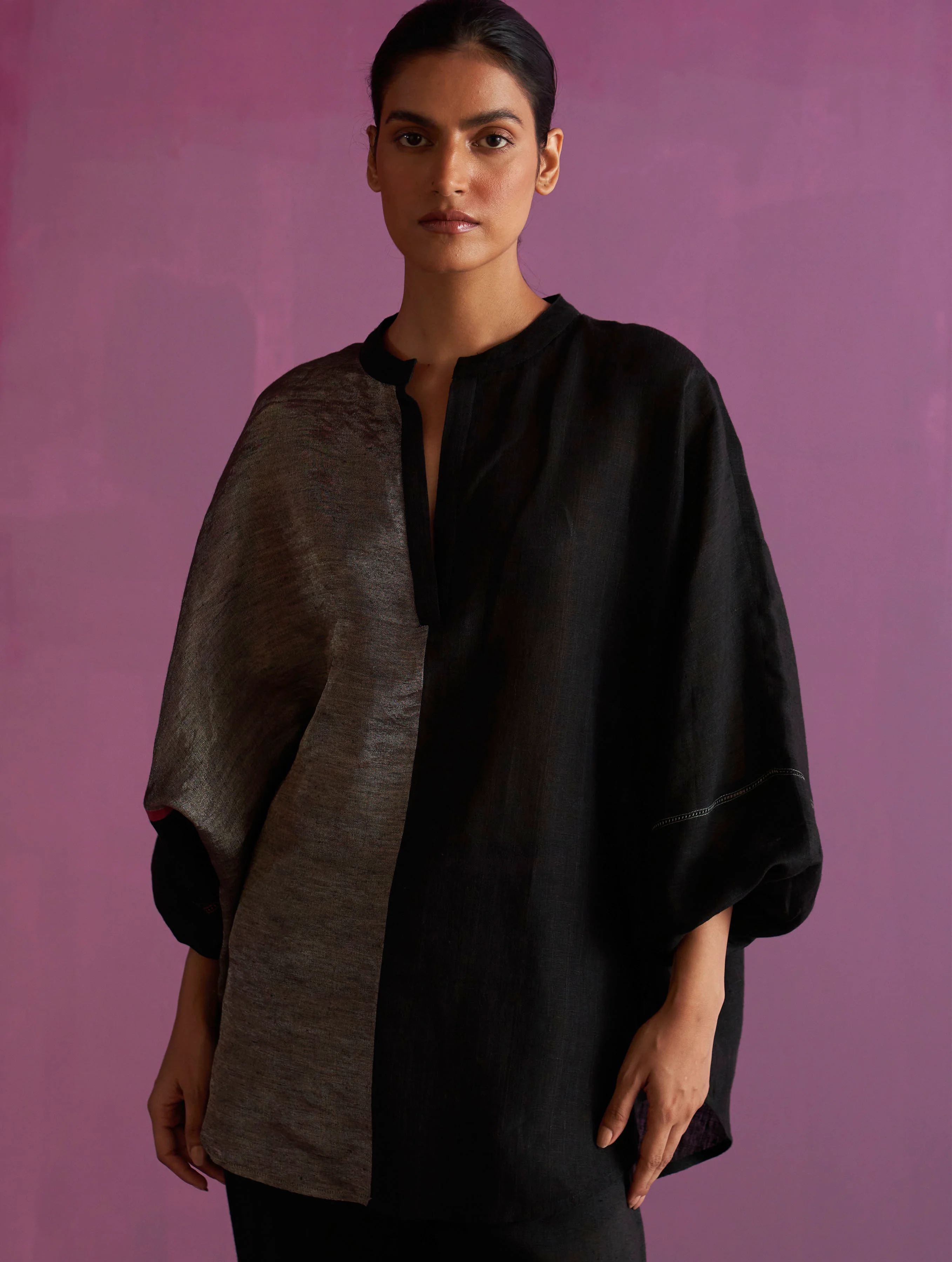 Ana Metallic Linen Co-ord Set - Black - Image 4