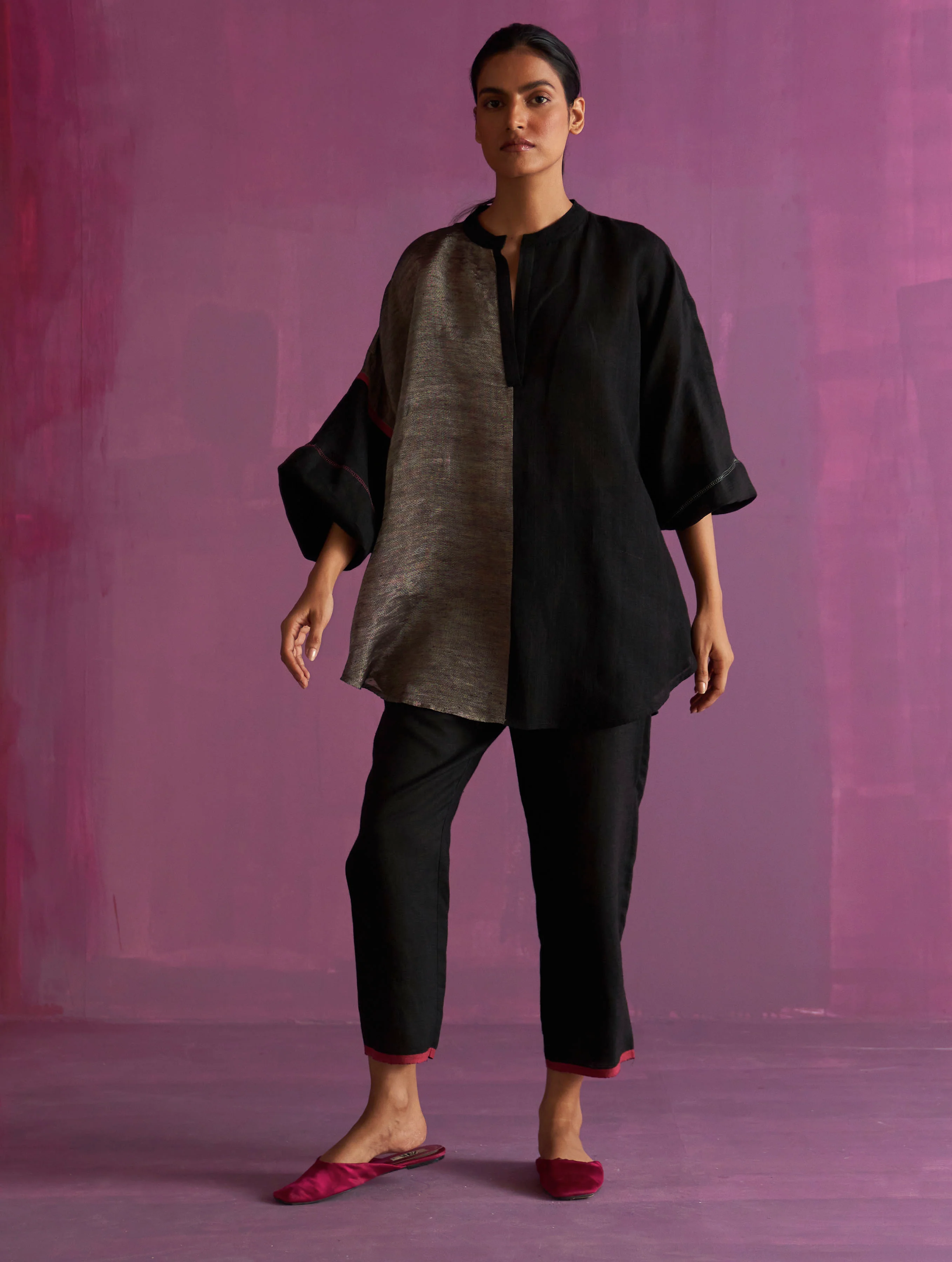 Ana Metallic Linen Co-ord Set - Black - Image 6
