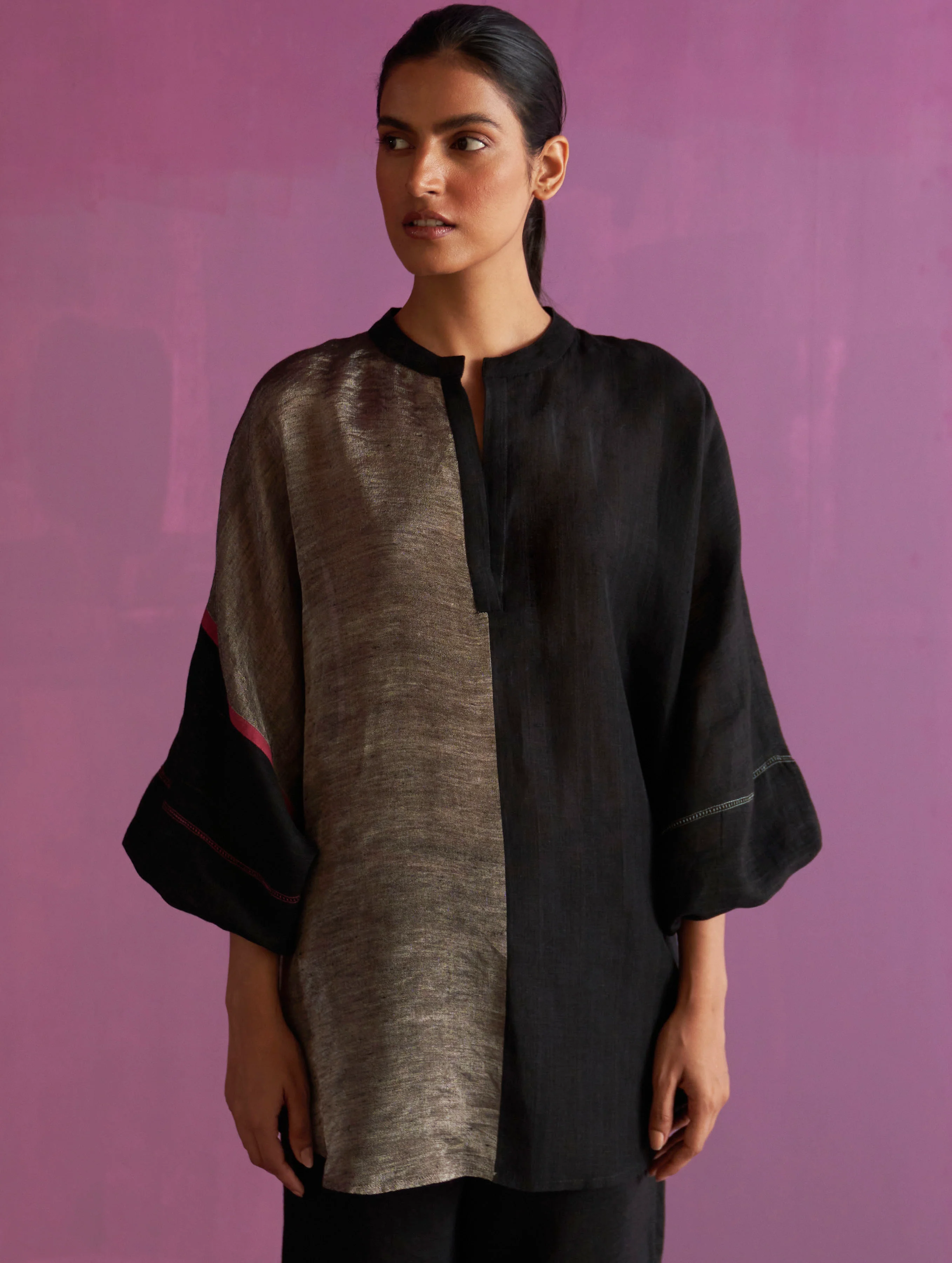 Ana Metallic Linen Top - Black - Image 5
