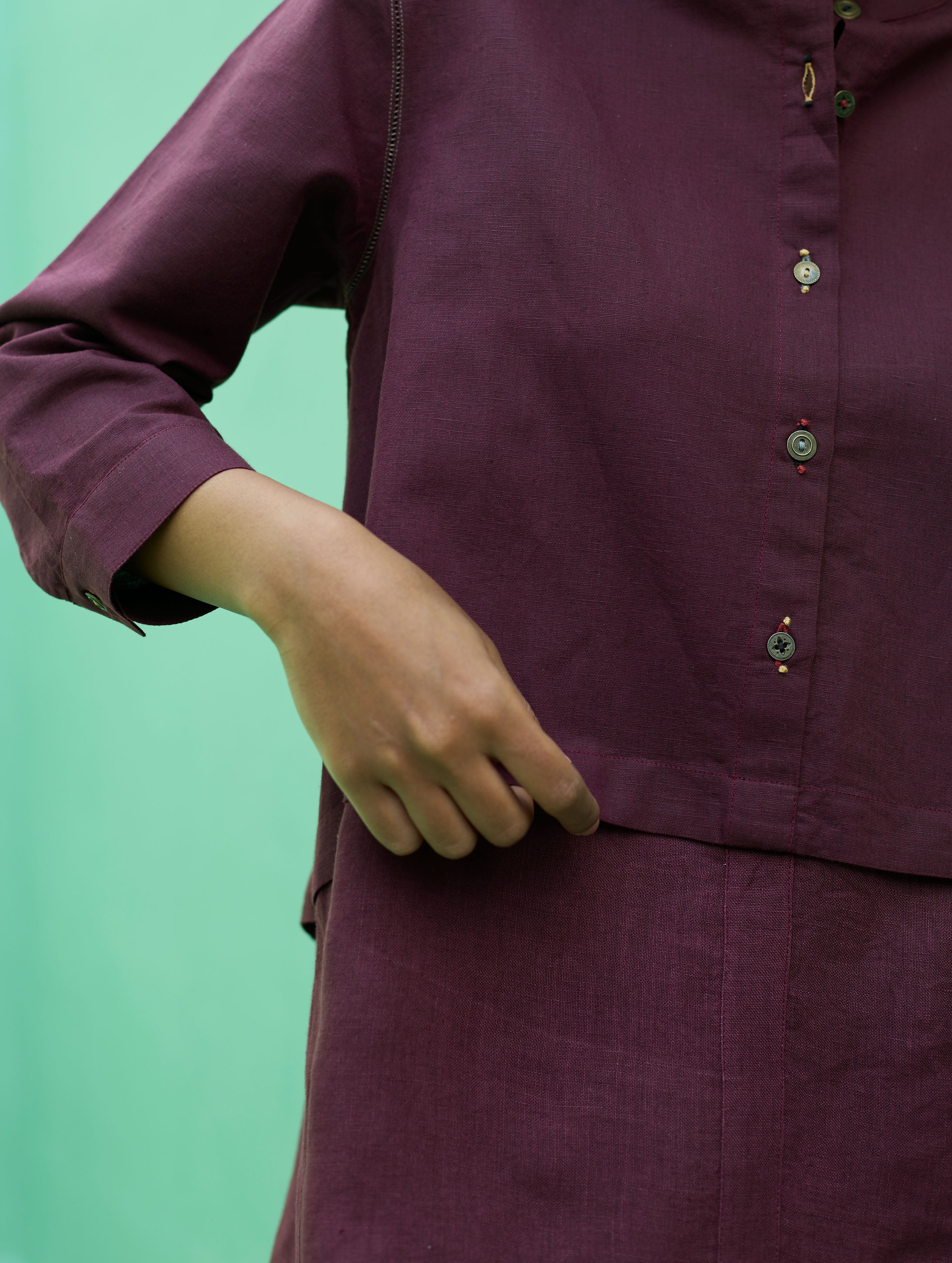 Anaya Linen Co-ord Set - Wine - Image 2