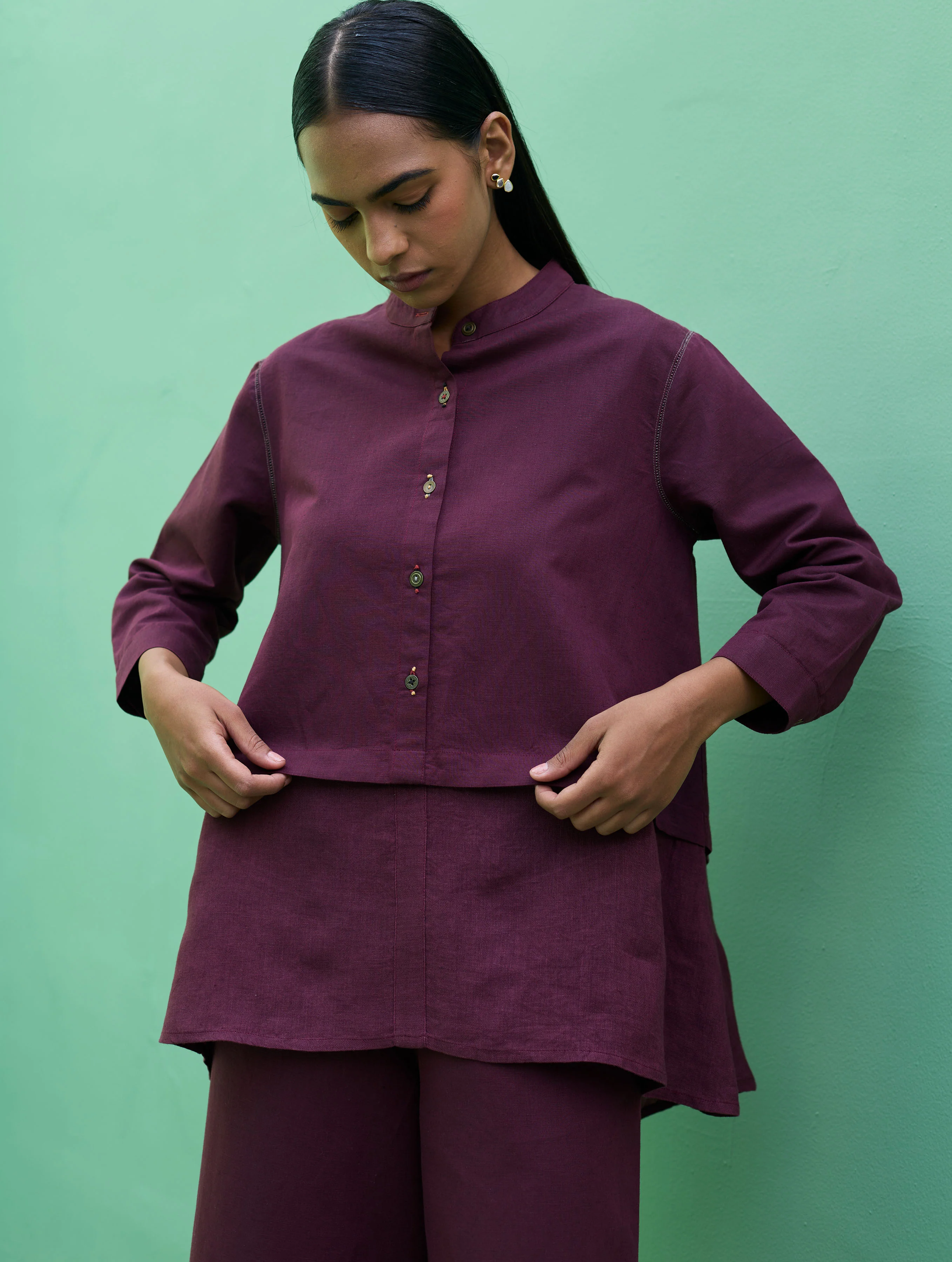 Anaya Linen Co-ord Set - Wine - Image 3
