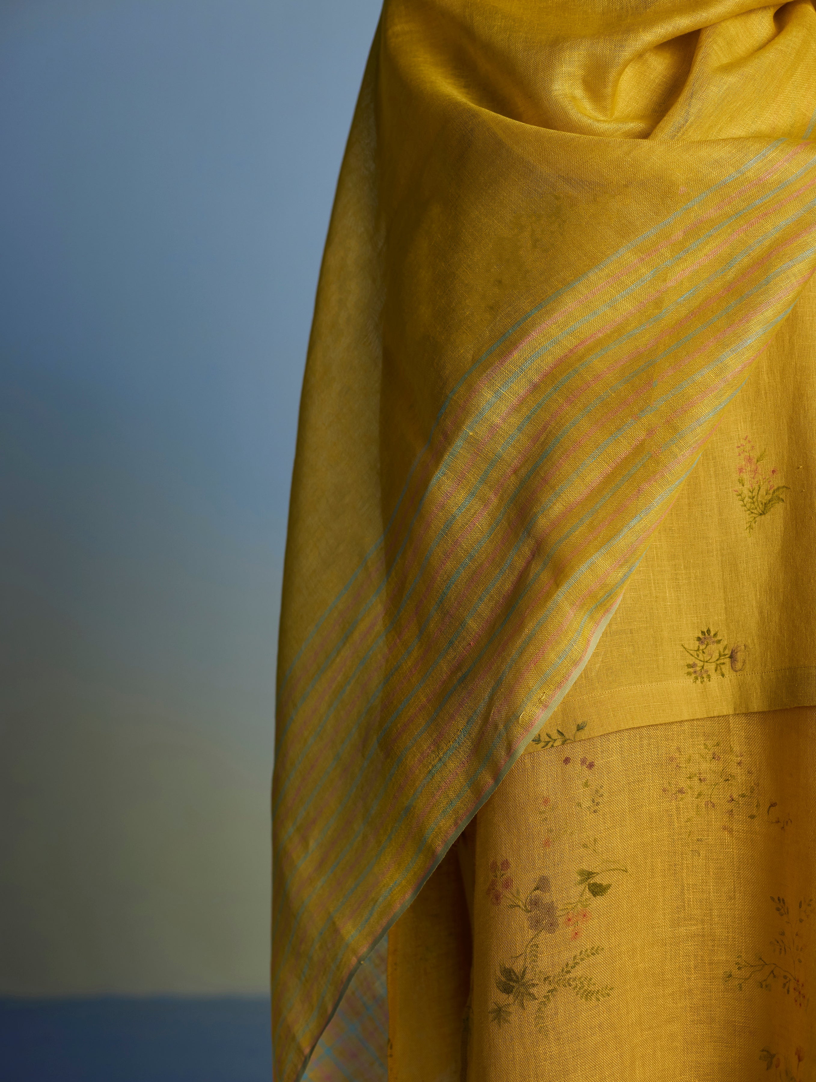 Aneya Patchwork Floral Linen Kurta Set - Ochre - Image 3