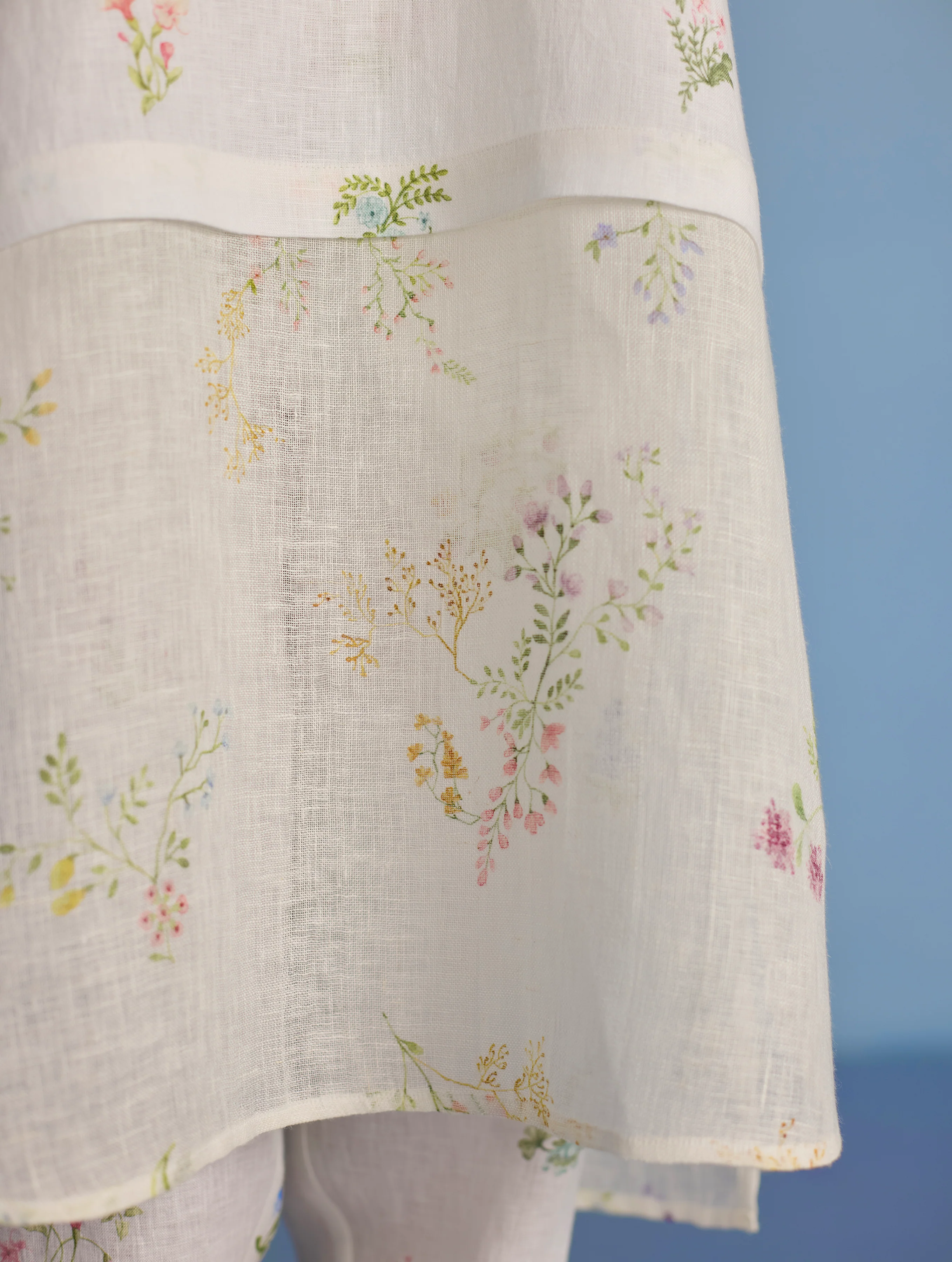Aneya Patchwork Floral Linen Kurta - White - Image 5