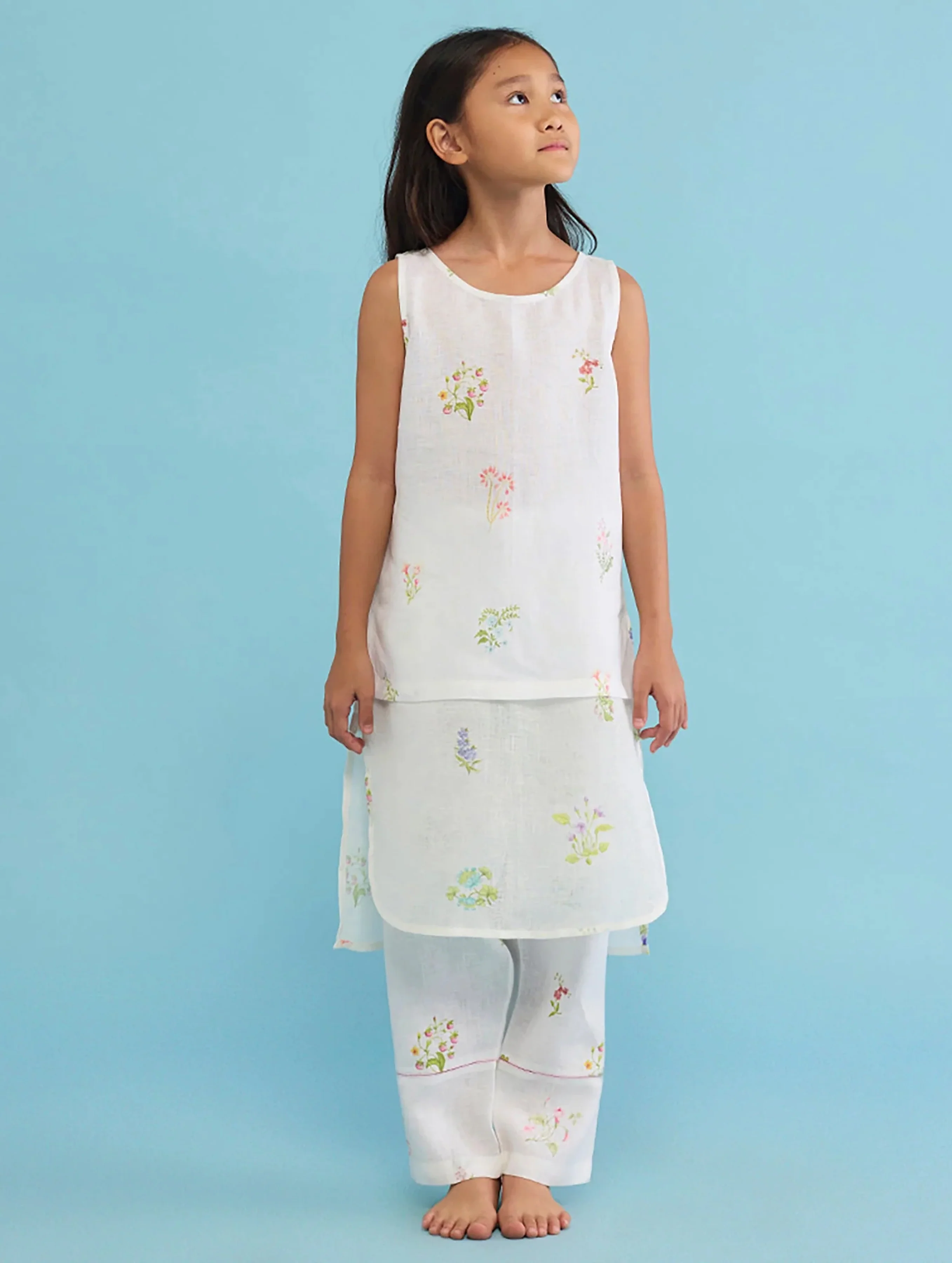 Aneya Patchwork Floral Linen Kurta - White
