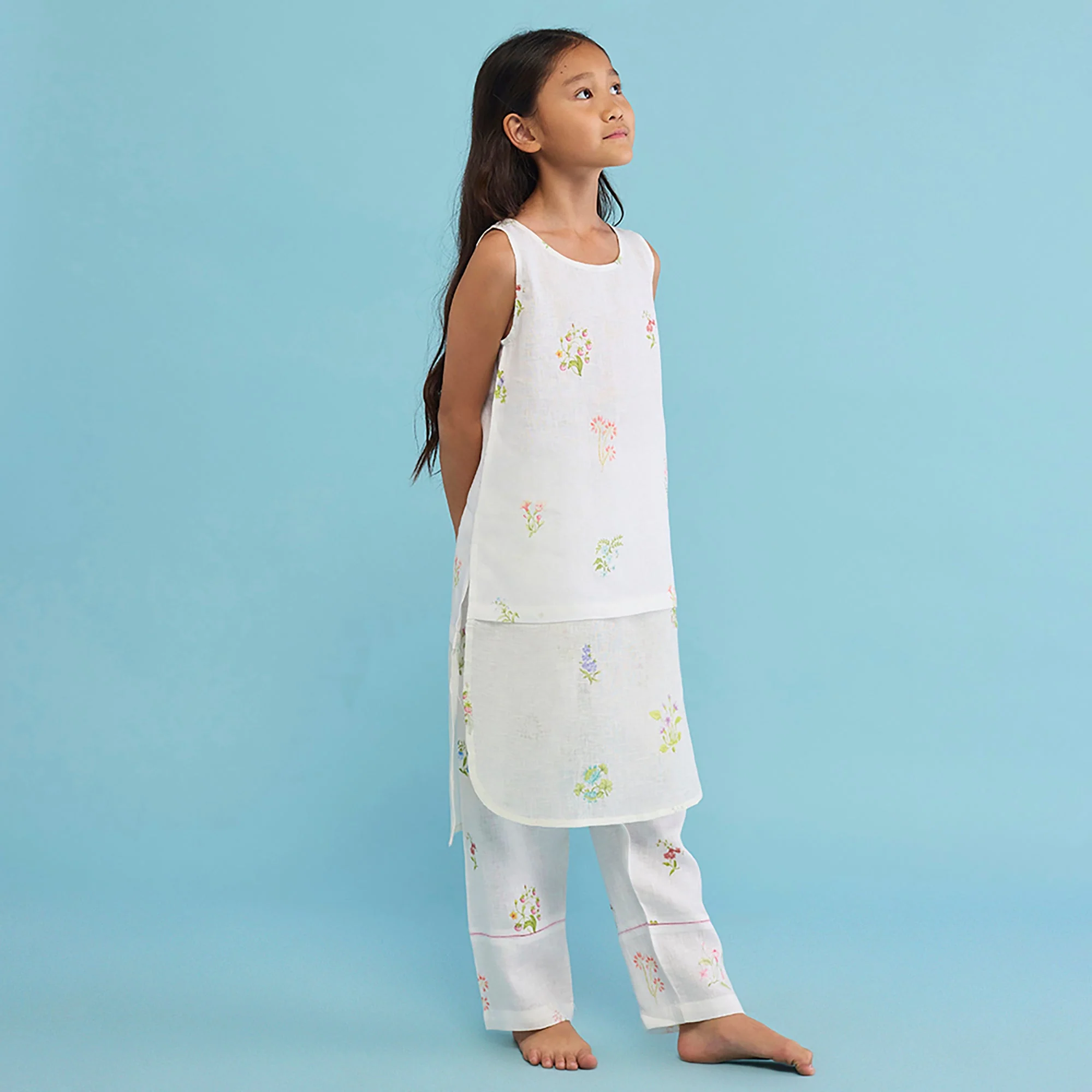 Aneya Patchwork Floral Linen Kurta - White - Image 2
