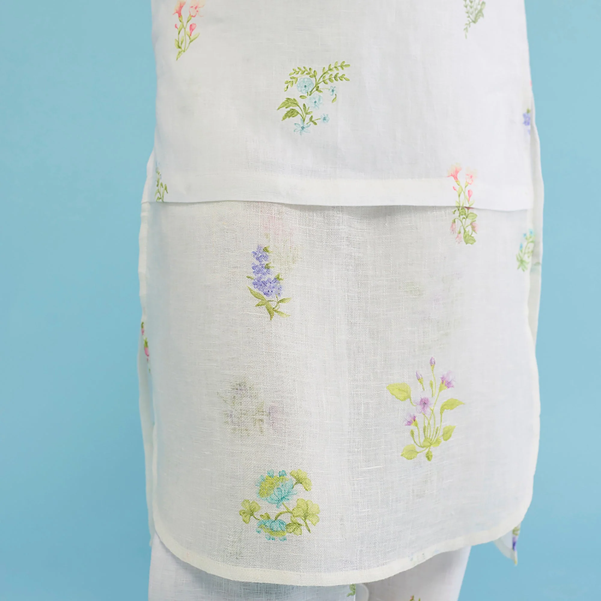 Aneya Patchwork Floral Linen Kurta - White - Image 5