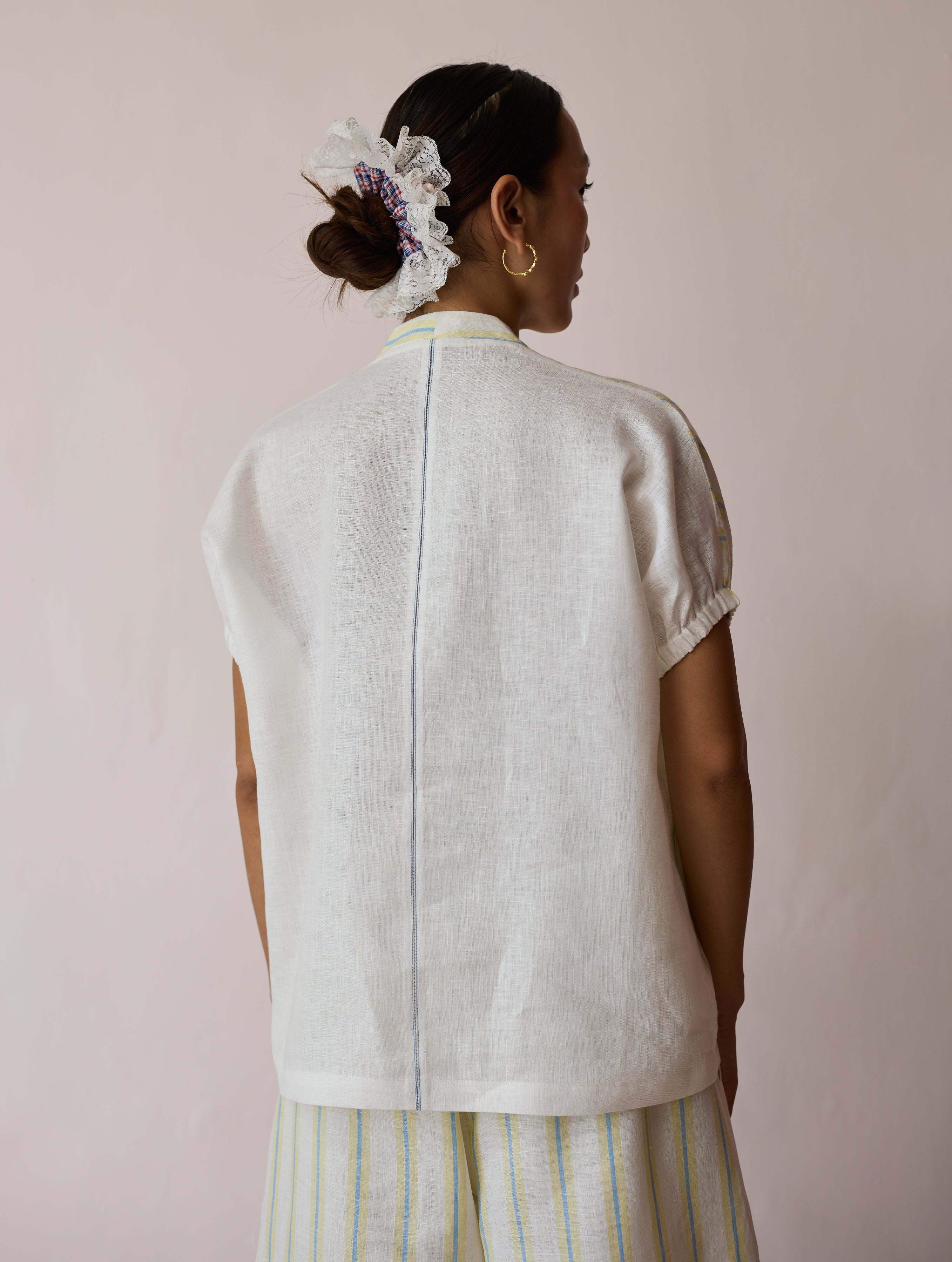 Anne V-Neck Stripe Linen Co-ord Set - Ivory - Image 13