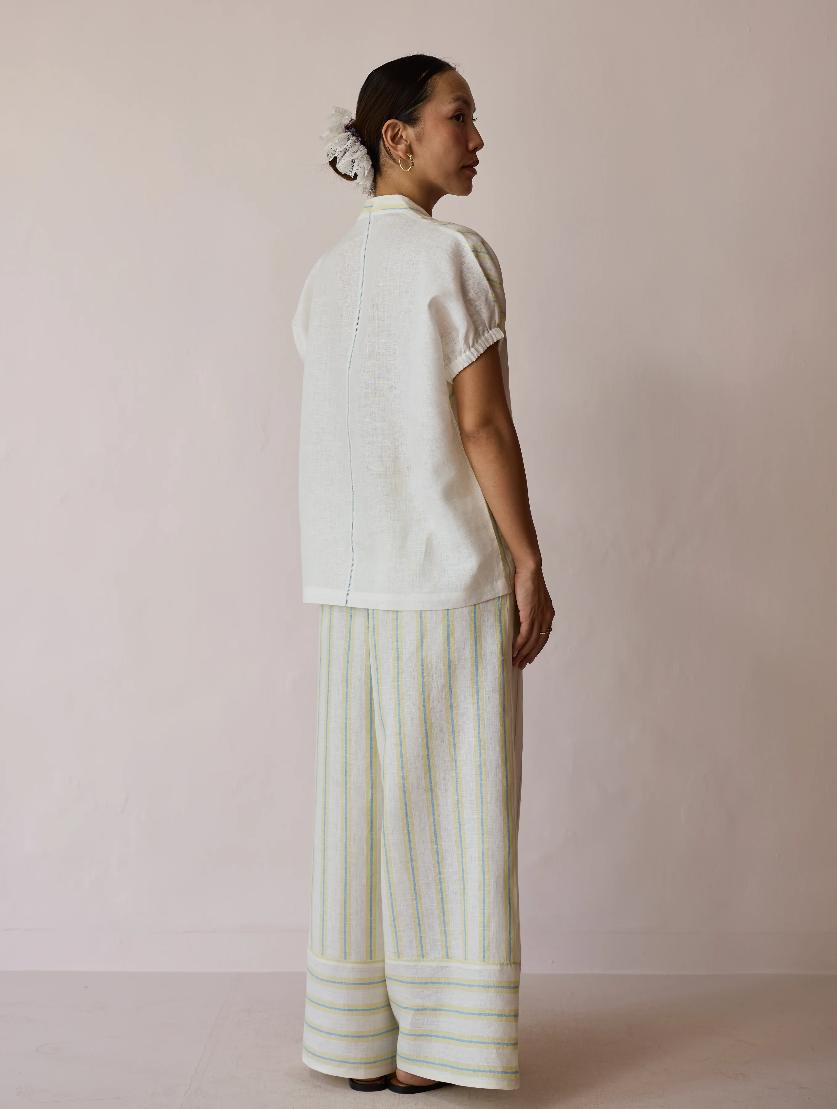 Anne V-Neck Stripe Linen Co-ord Set - Ivory - Image 14