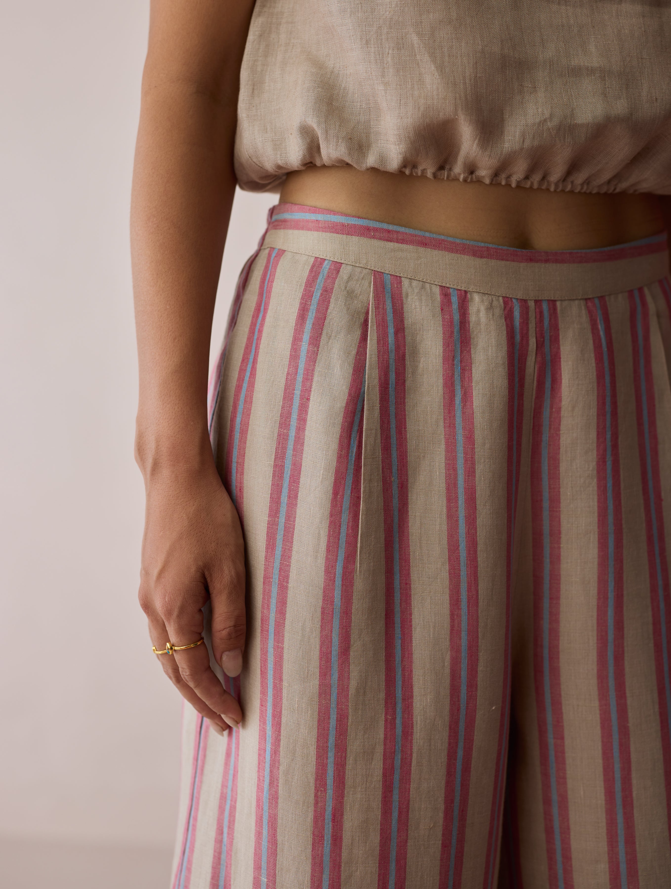 Anne V-Neck Stripe Linen Co-ord Set - Natural - Image 12