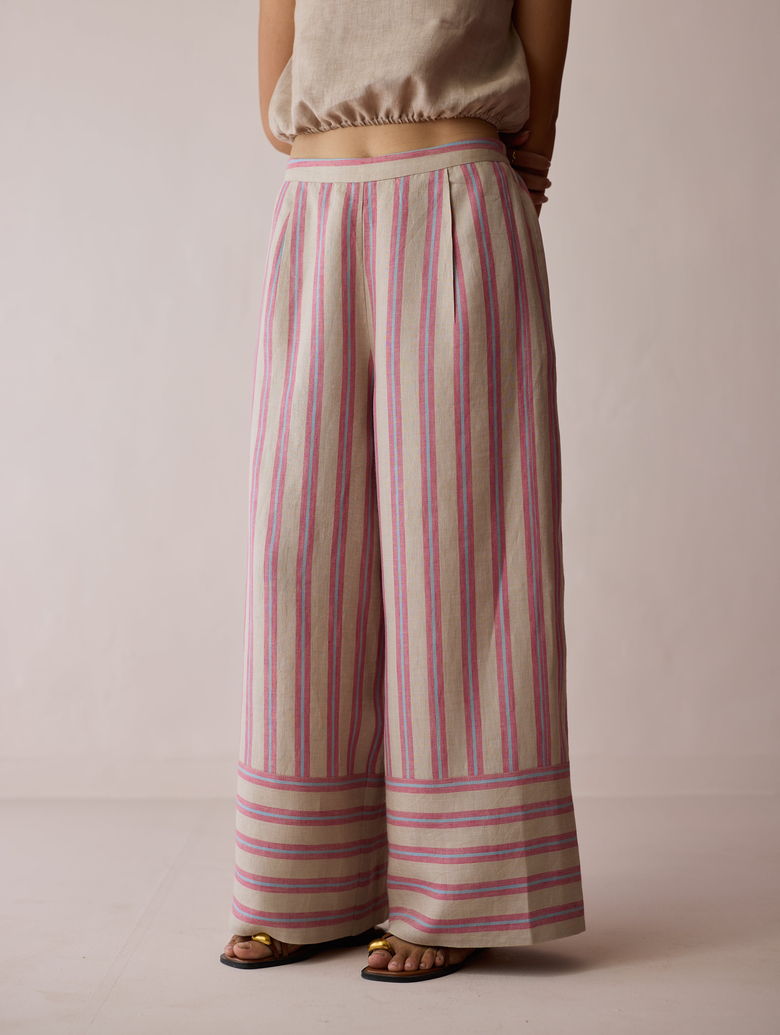 Anne V-Neck Stripe Linen Co-ord Set - Natural - Image 13