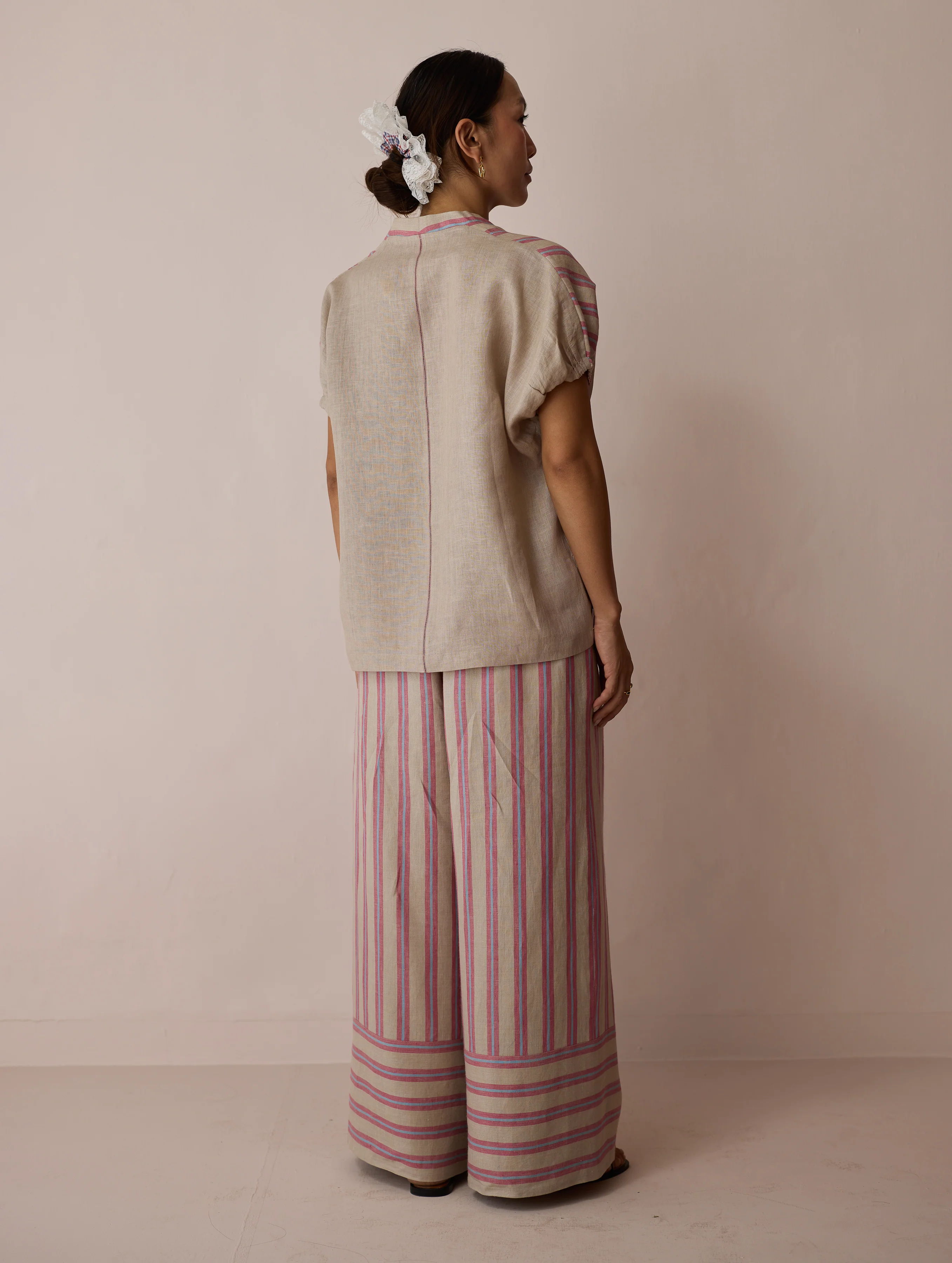 Anne V-Neck Stripe Linen Co-ord Set - Natural - Image 14