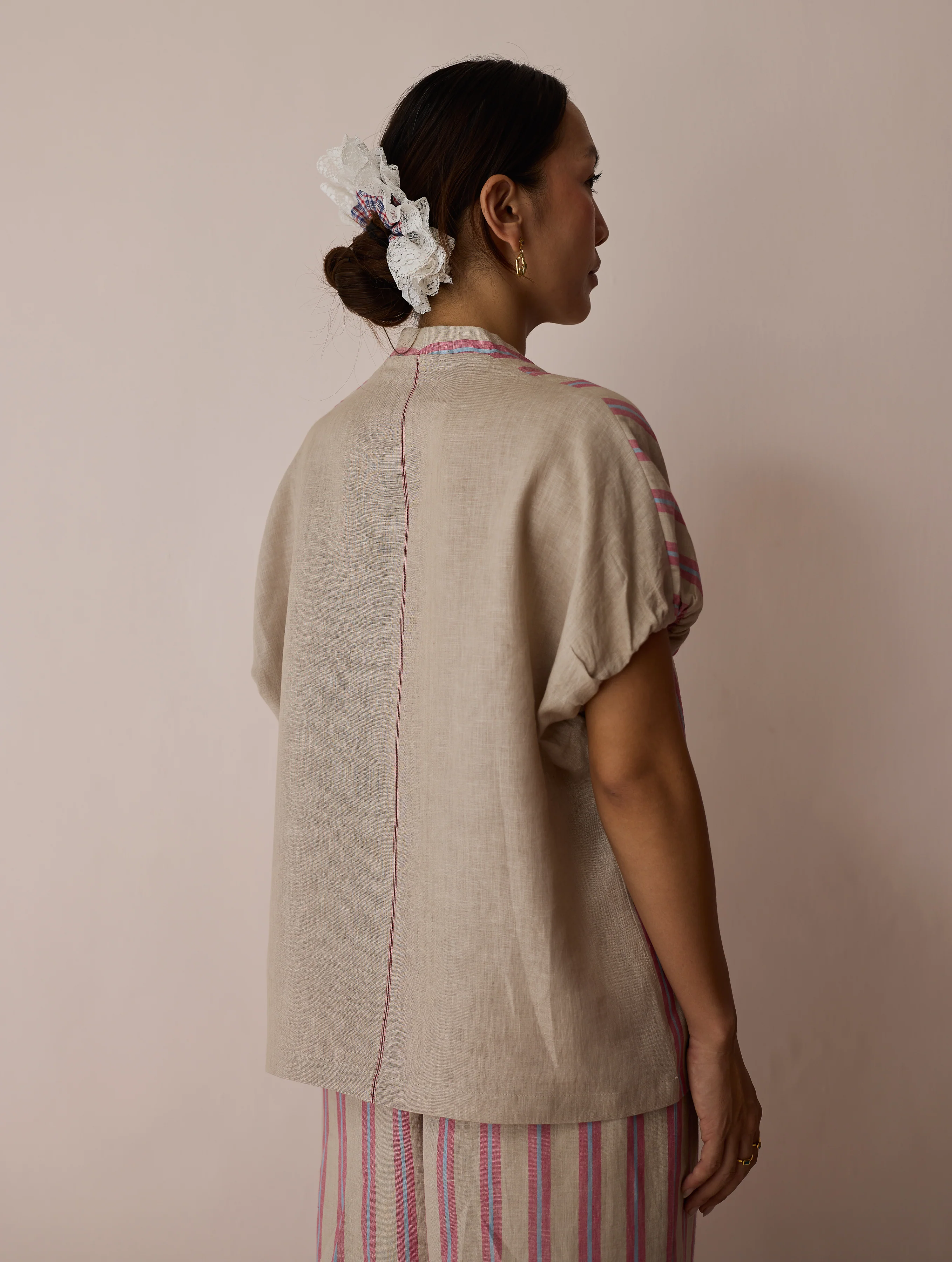 Anne V-Neck Stripe Linen Co-ord Set - Natural - Image 8