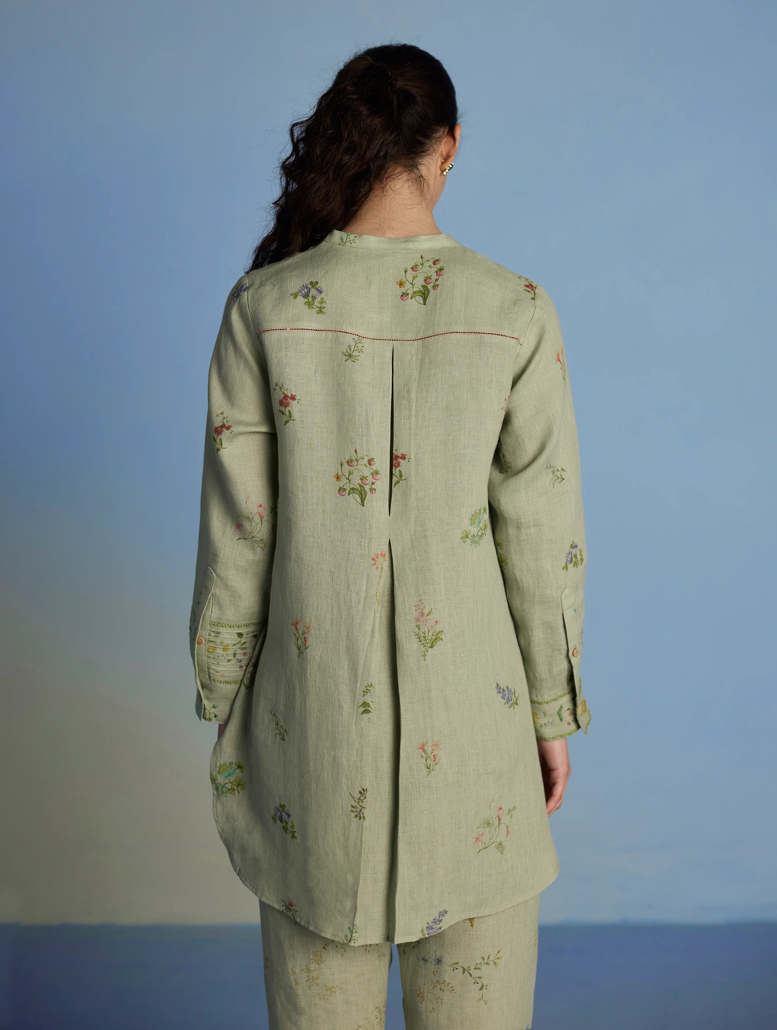 Anya Hand-Embroidered Floral Linen Co-ord Set - Mint - Image 6