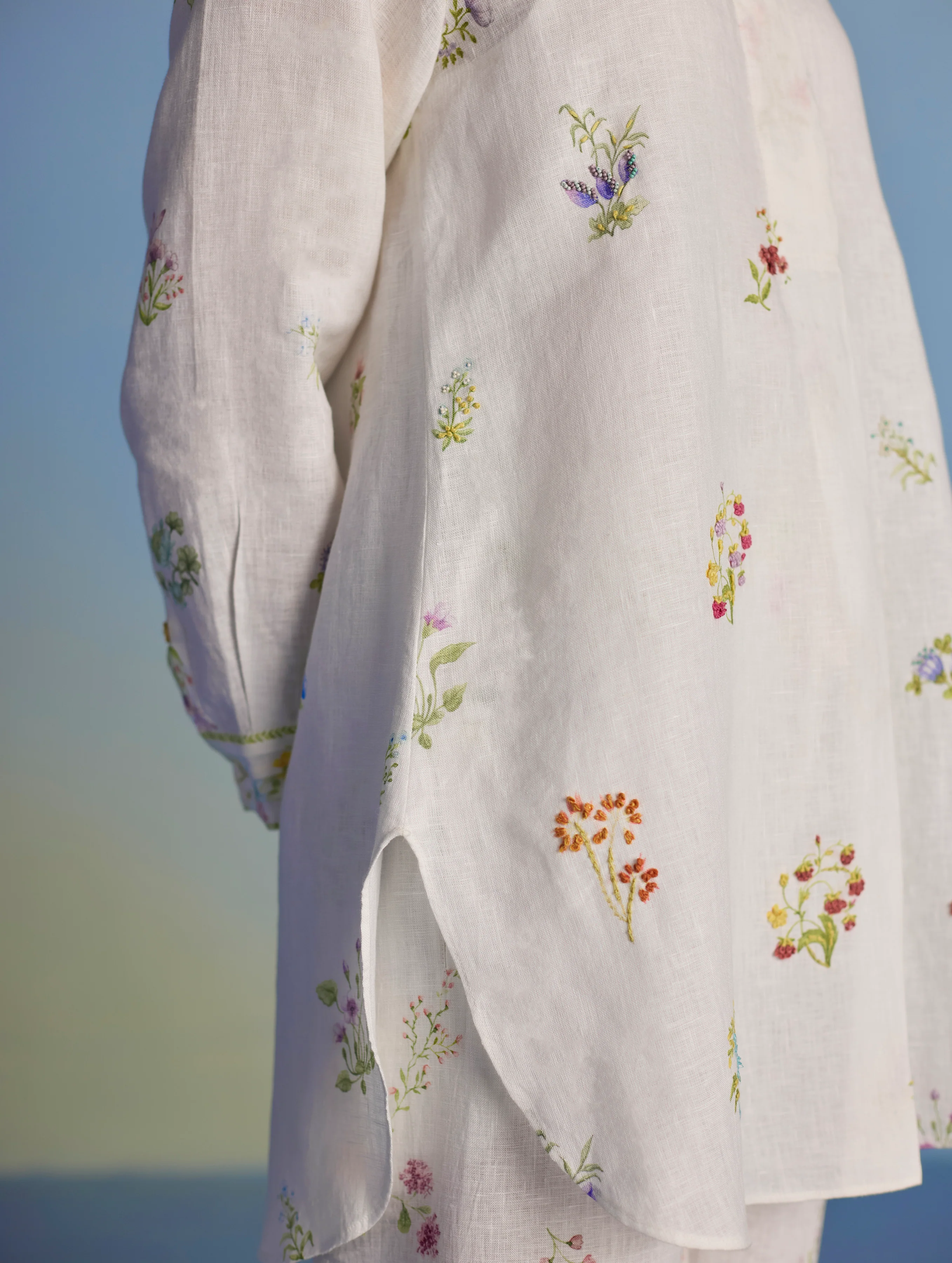 Anya Hand-Embroidered Floral Linen Co-ord Set - White - Image 10