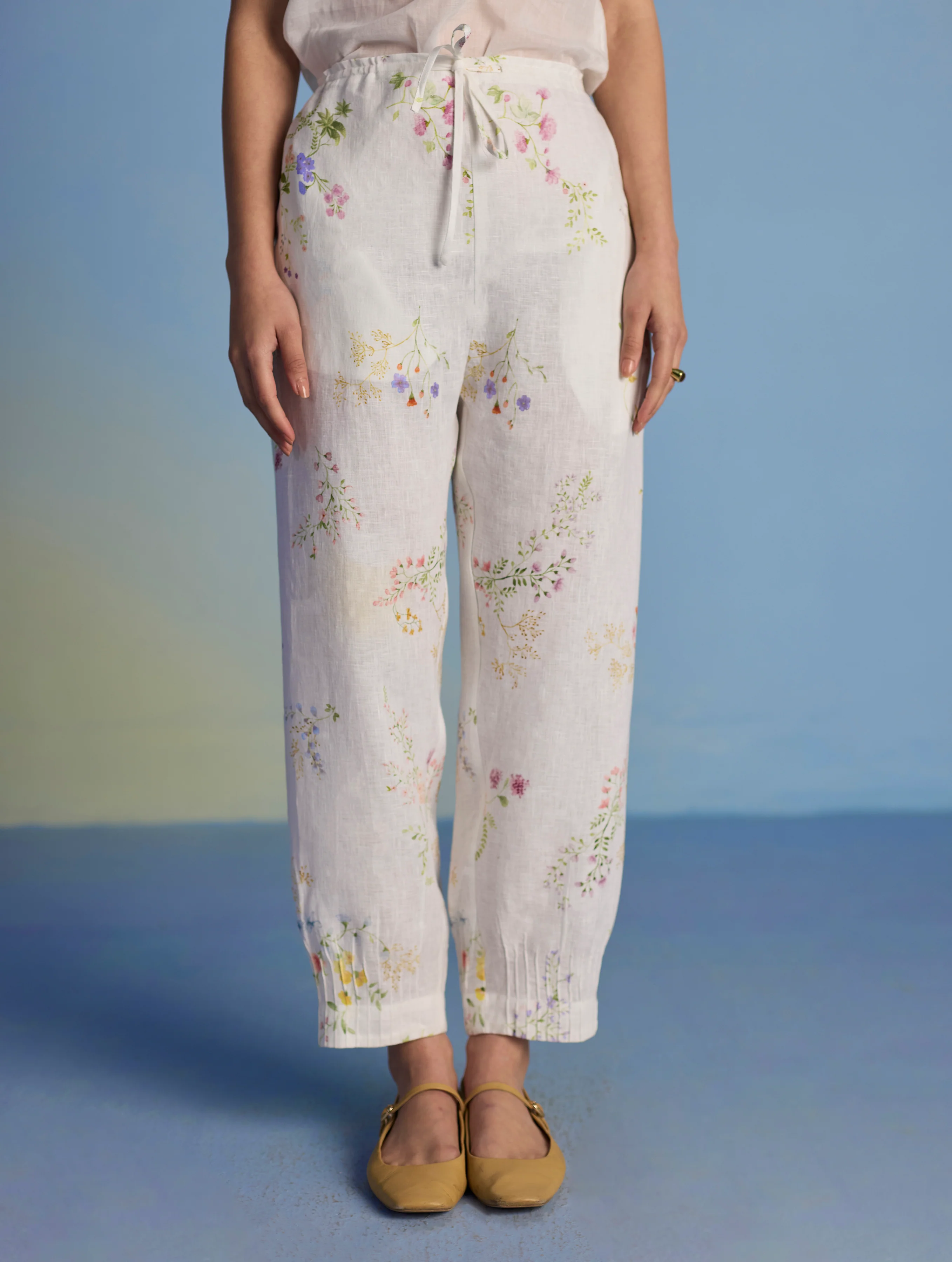 Anya Hand-Embroidered Floral Linen Co-ord Set - White - Image 13