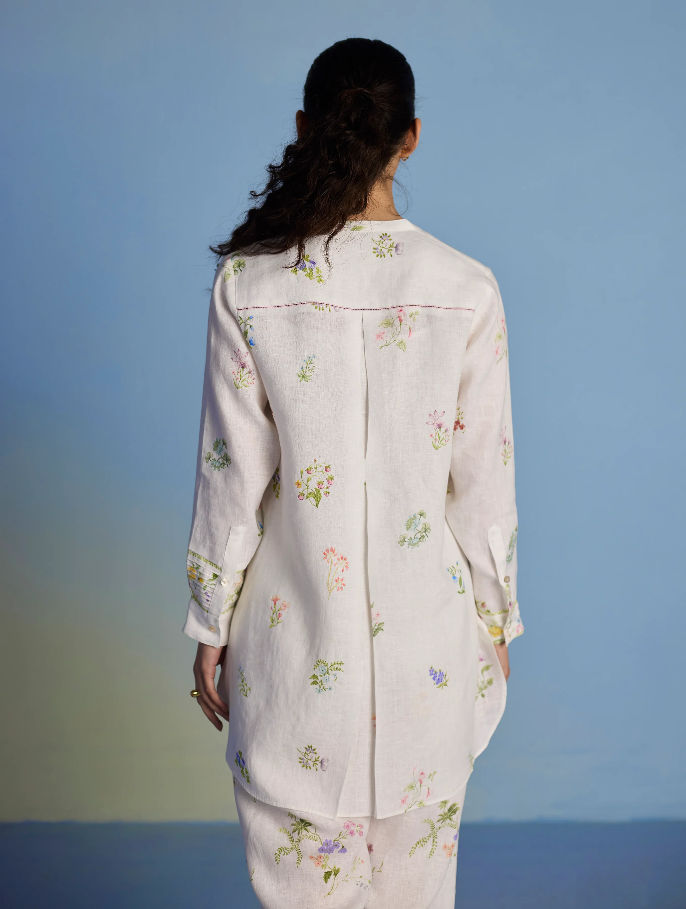 Anya Hand-Embroidered Floral Linen Co-ord Set - White - Image 6