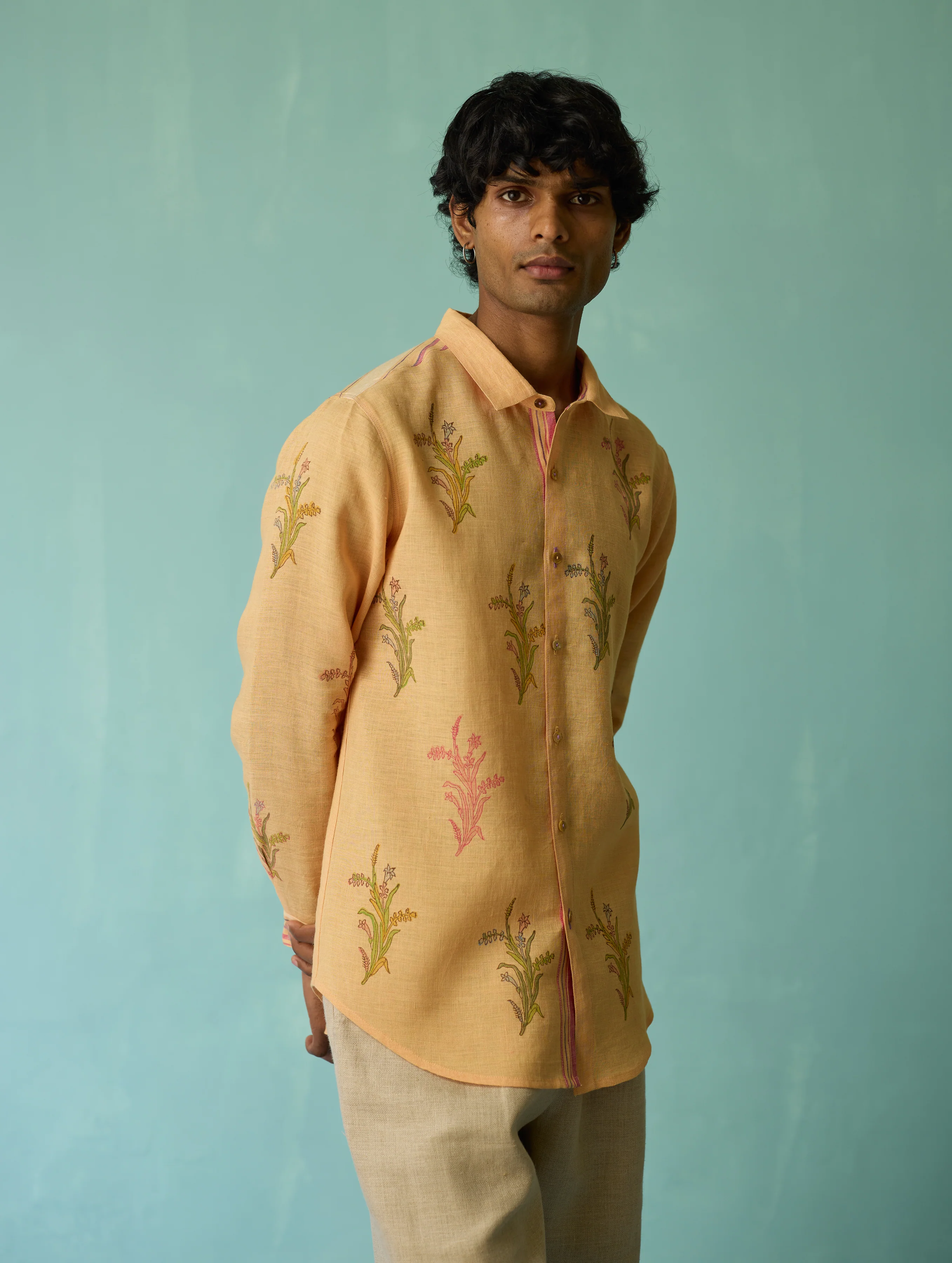 Arden Block-Printed Floral Shirt - Apricot - Image 10