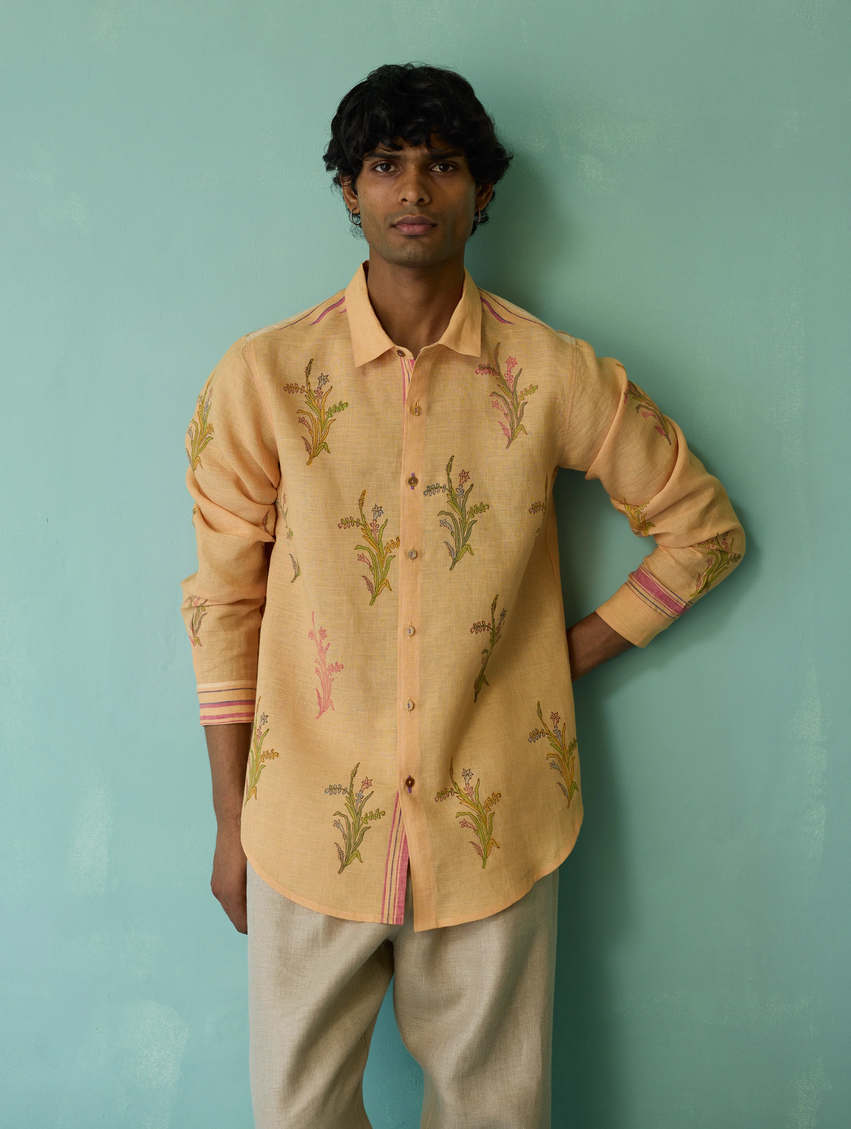 Arden Block-Printed Floral Shirt - Apricot - Image 11