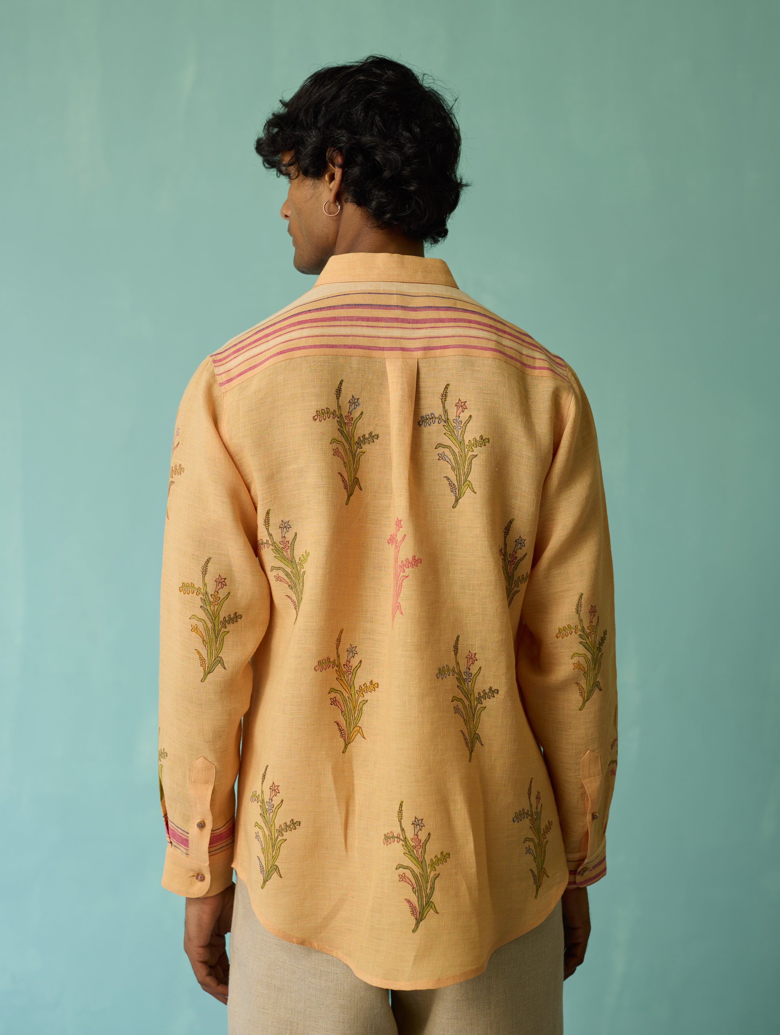 Arden Block-Printed Floral Shirt - Apricot - Image 12
