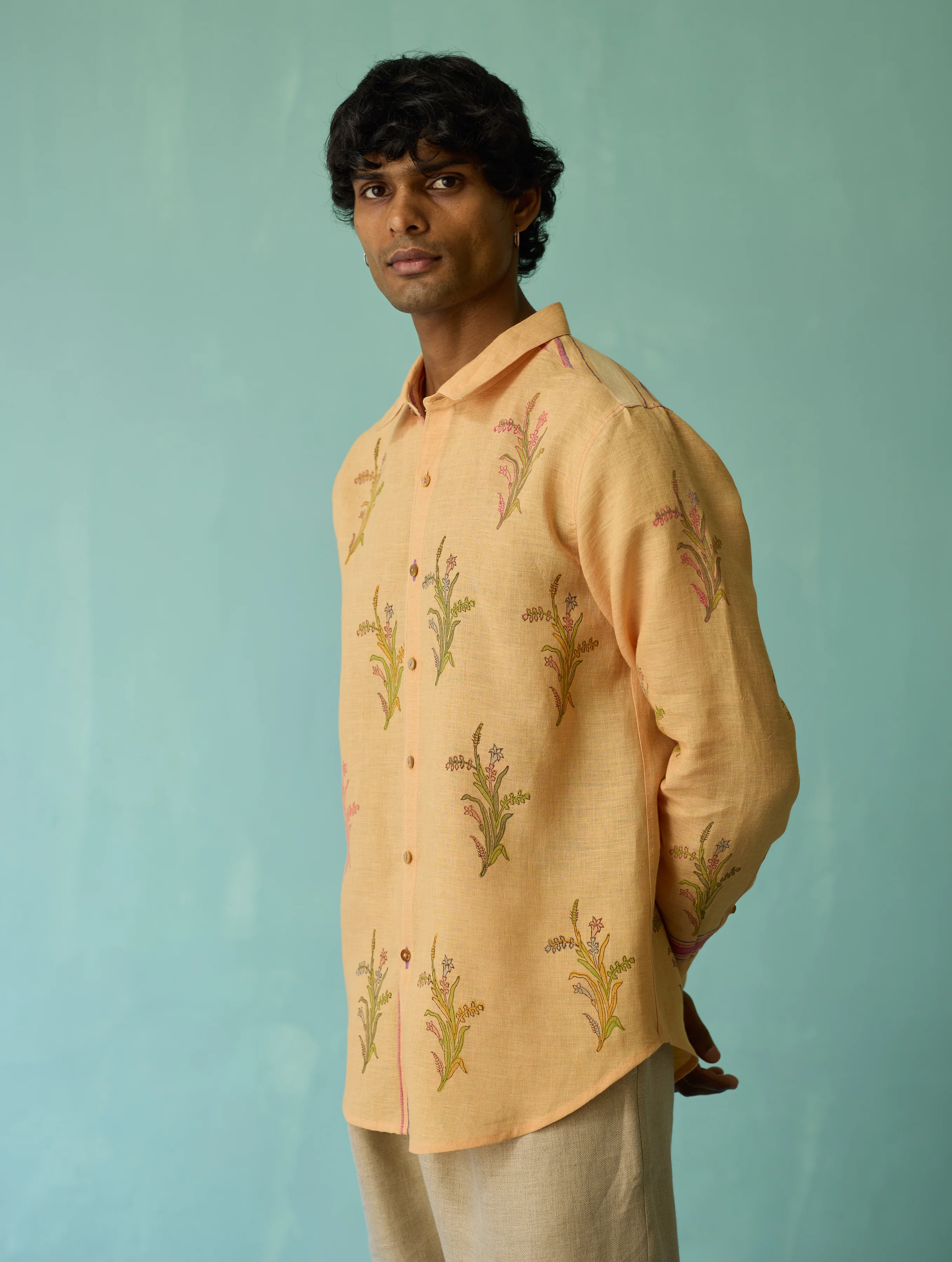 Arden Block-Printed Floral Shirt - Apricot - Image 13