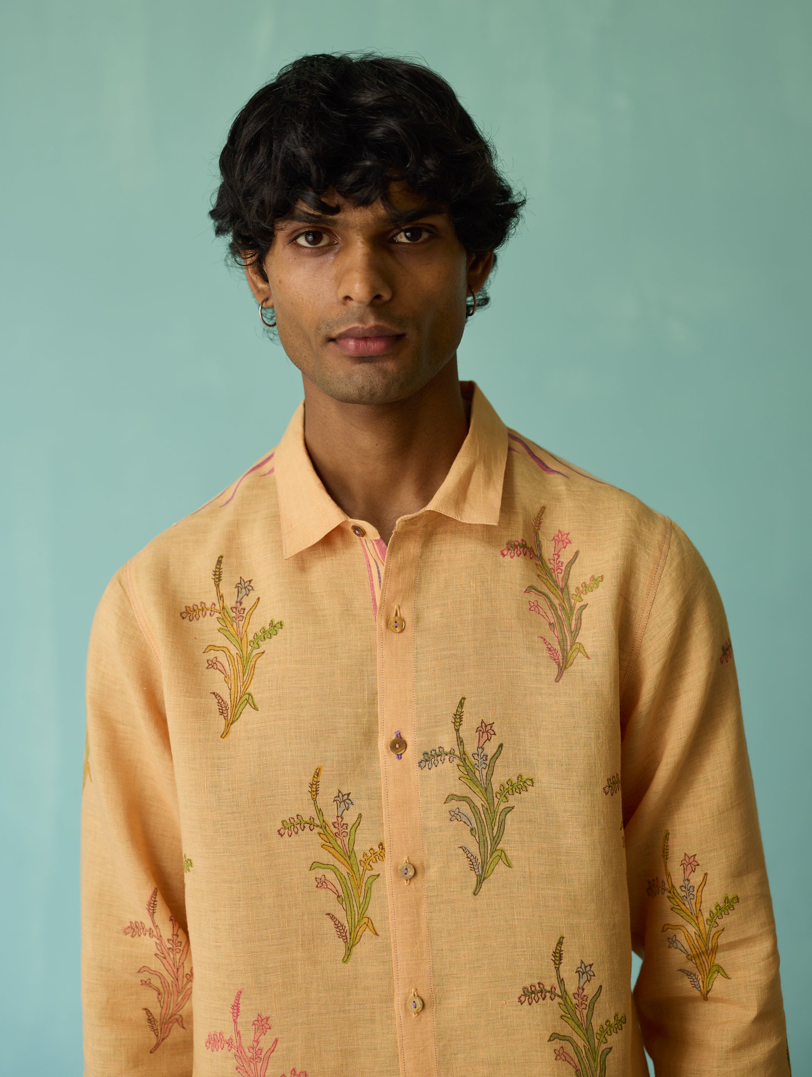 Arden Block-Printed Floral Shirt - Apricot - Image 2