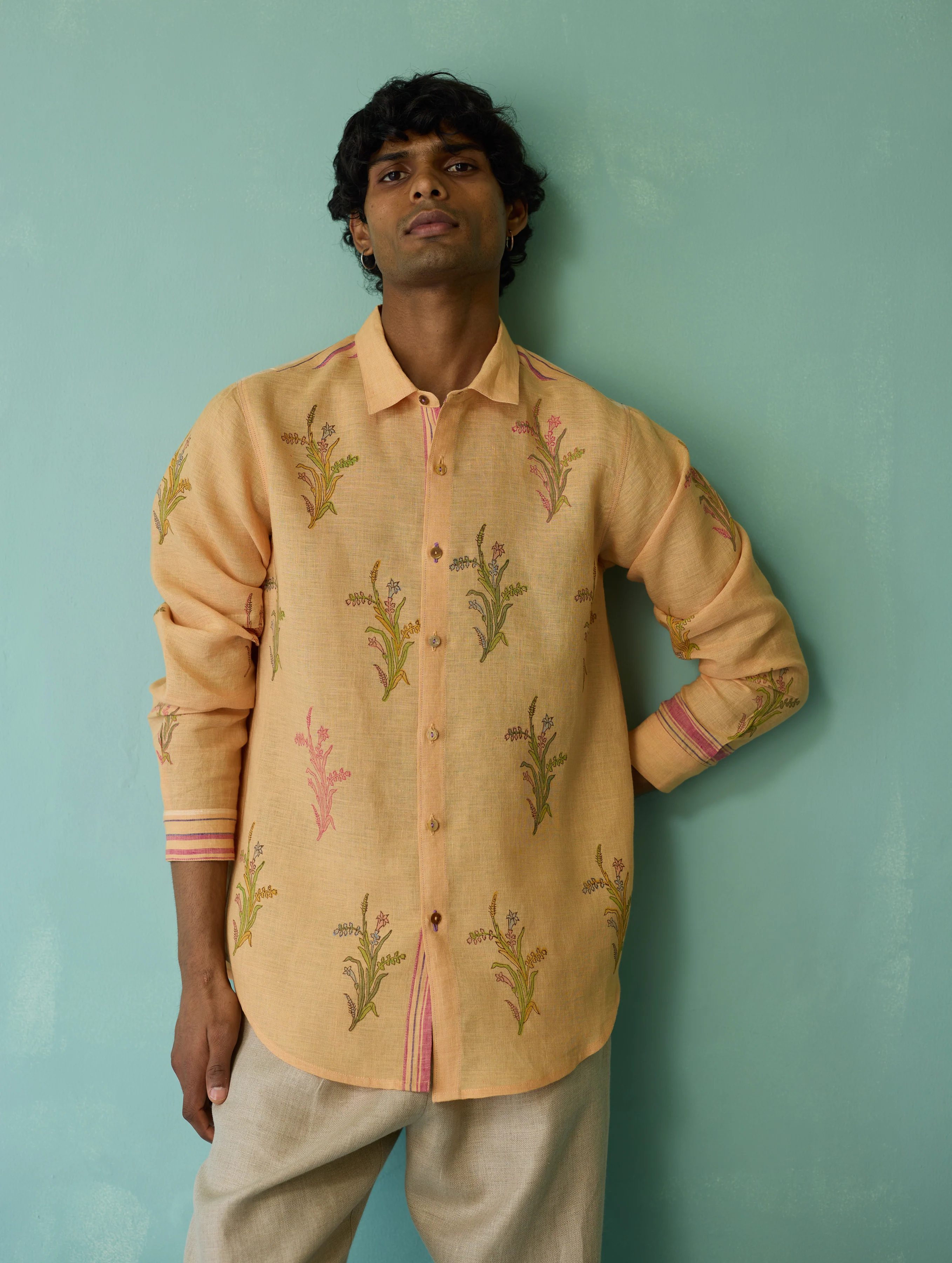 Arden Block-Printed Floral Shirt - Apricot - Image 3