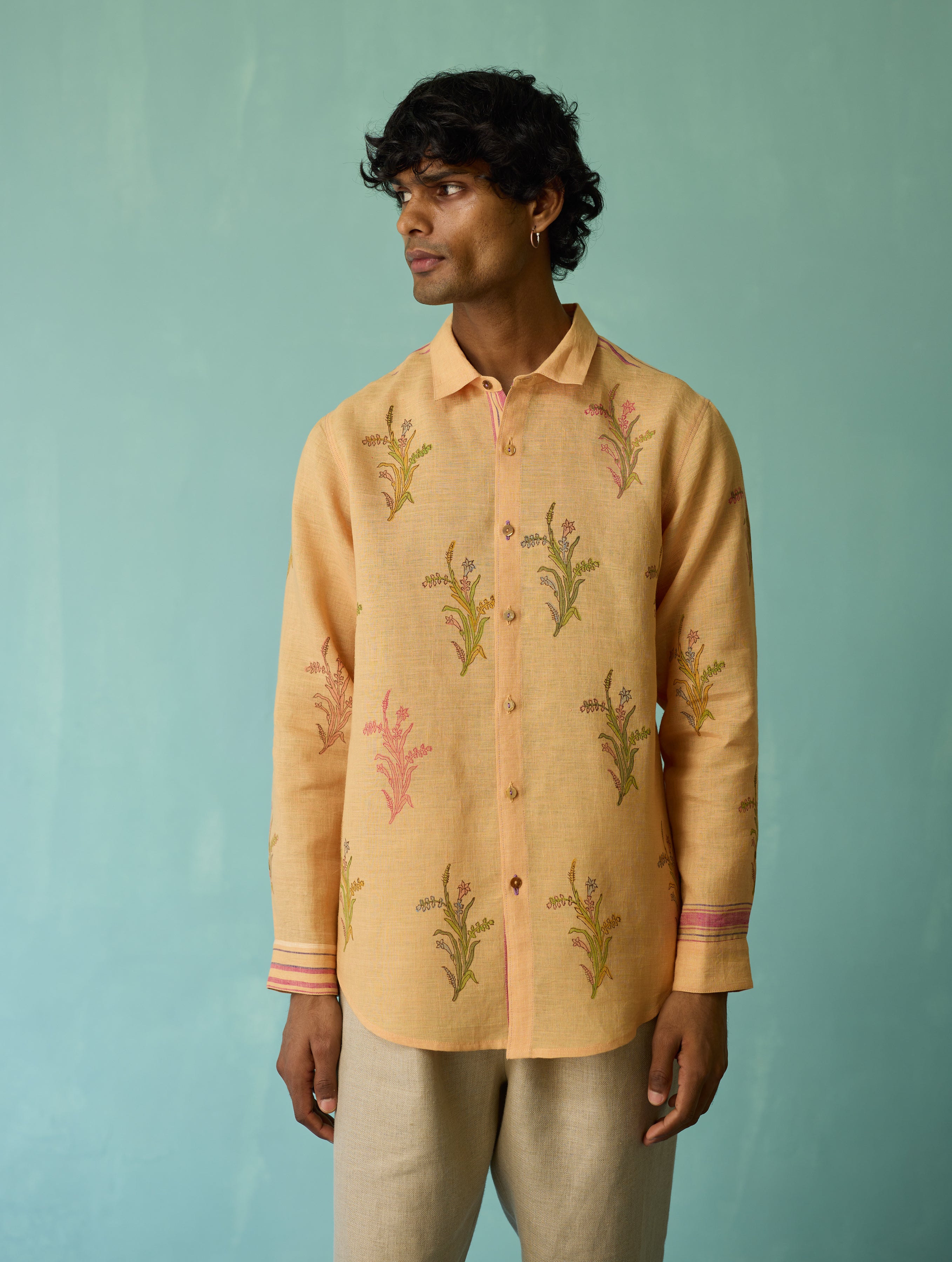 Arden Block-Printed Floral Shirt - Apricot - Image 4