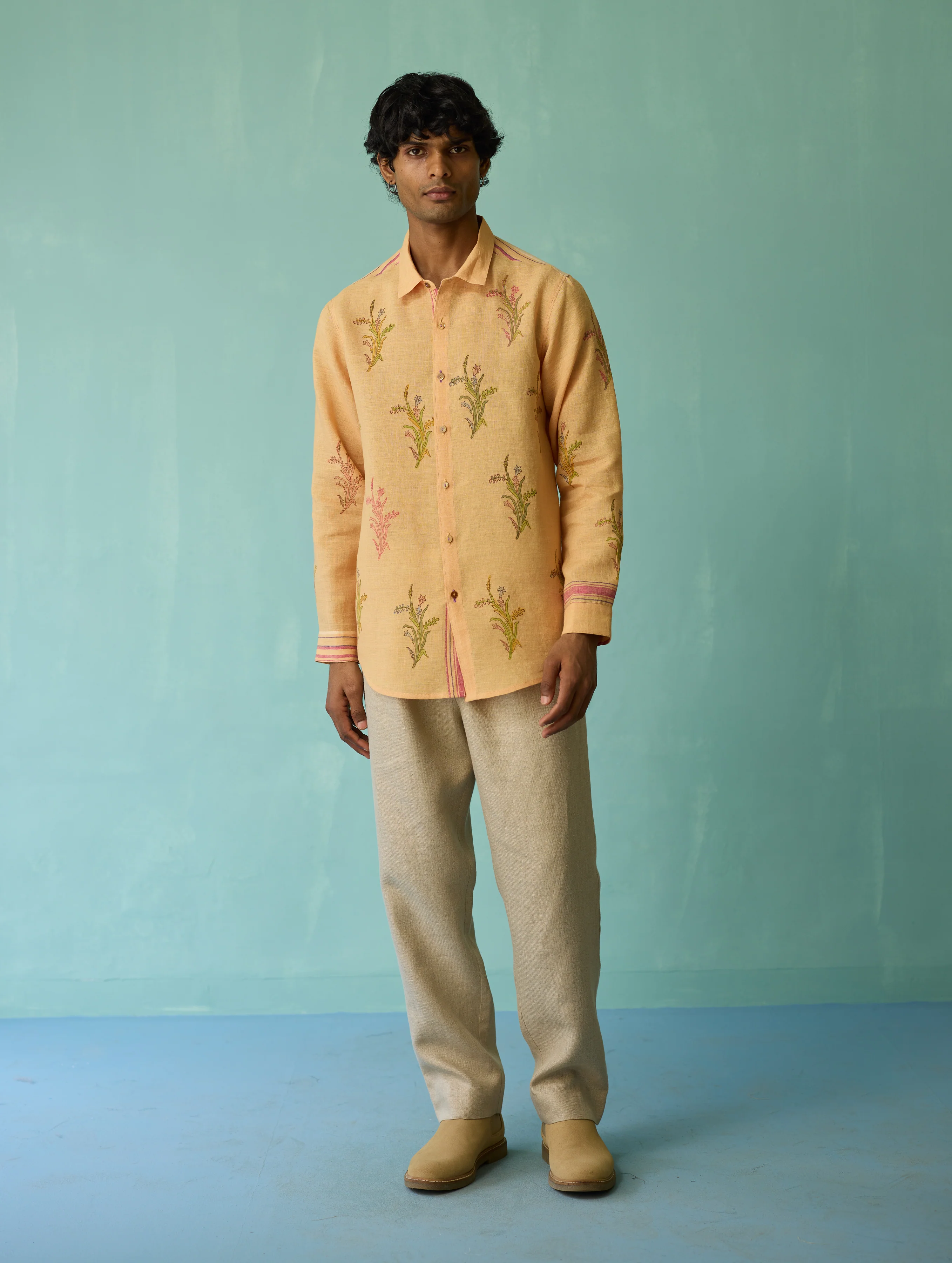 Arden Block-Printed Floral Shirt - Apricot - Image 5